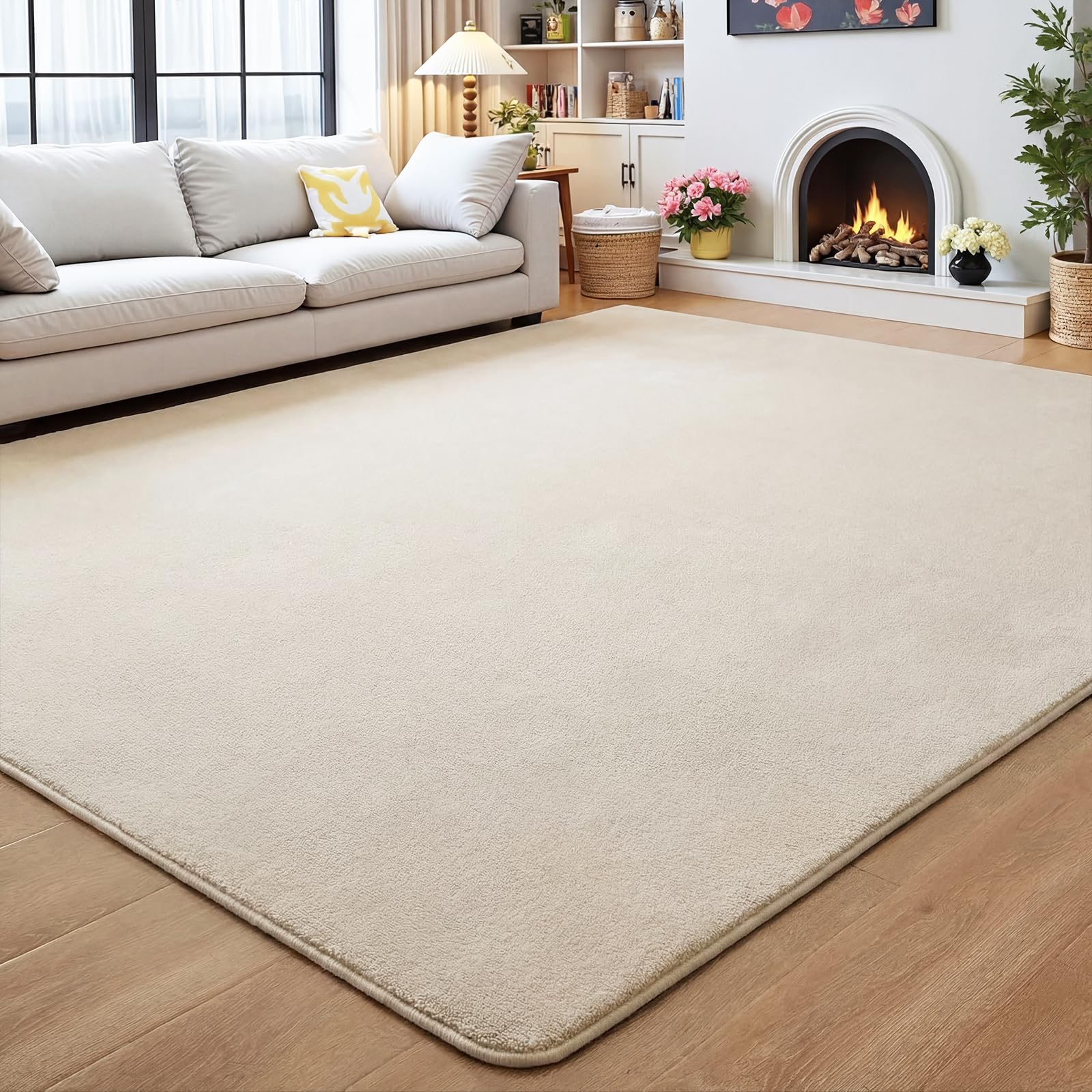 Homcomodar Beige Rugs Living Room Large 160x230cm Anti Slip Fluffy Rugs for Bedroom Super Soft Cream Bedroom Carpets Non Shedding Area Rugs for Living Room Kids Room Office — image 1