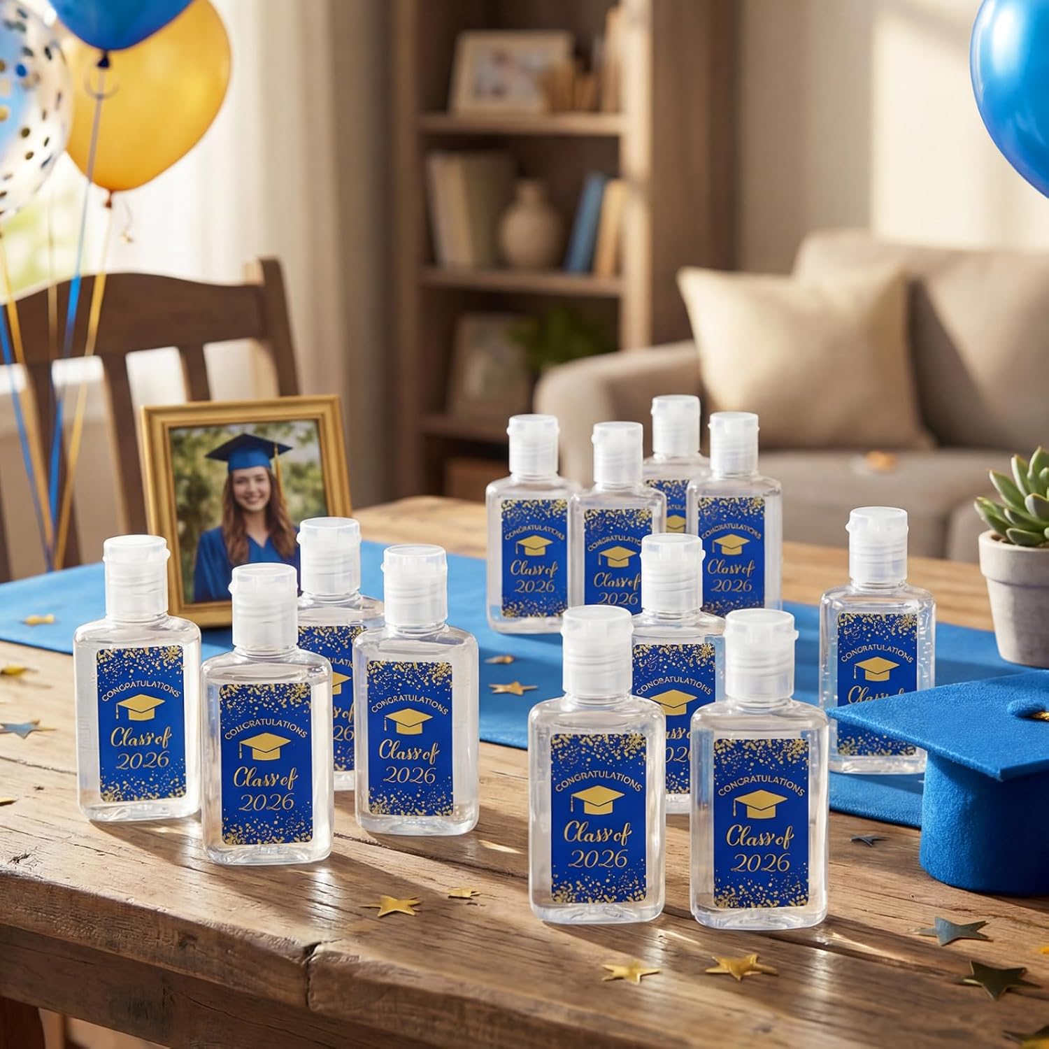 Leelosp 36 Sets Graduation Mini Hand Sanitizer Bulk Blue Graduation Party Favor with Card and Organza Bags Class of 2026 Hand Soap Gifts 1oz Travel Size for Teacher Classmates Grad Supplies