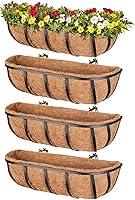 Legigo 4-Pack 16 Inch Metal Railing Planters with Coconut Liner - Durable Deck Window Boxes for Balcony Porch Patio Flowers