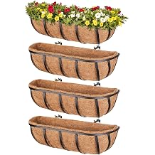 Legigo 2 Pack 24 Inch Window Boxes Railing Planter Box with Coconut Liner, Balcony Railing Planter Horse Trough Deck Window Planters, Metal Railing Hanging Flower Baskets for Outdoor Porch Fence Patio