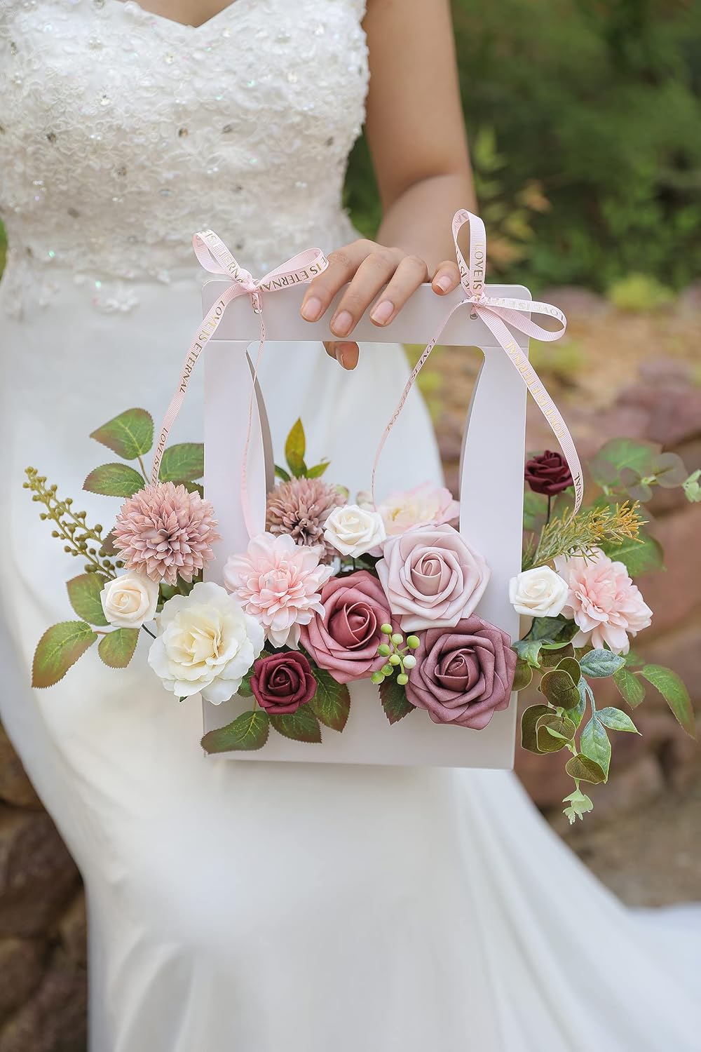 Artificial Flowers Combo Box Set Gradient Color Flower Leaf with Stems for DIY Wedding Bouquets Centerpieces Baby Shower Party Home Decorations（Pink Purple） - Image 4