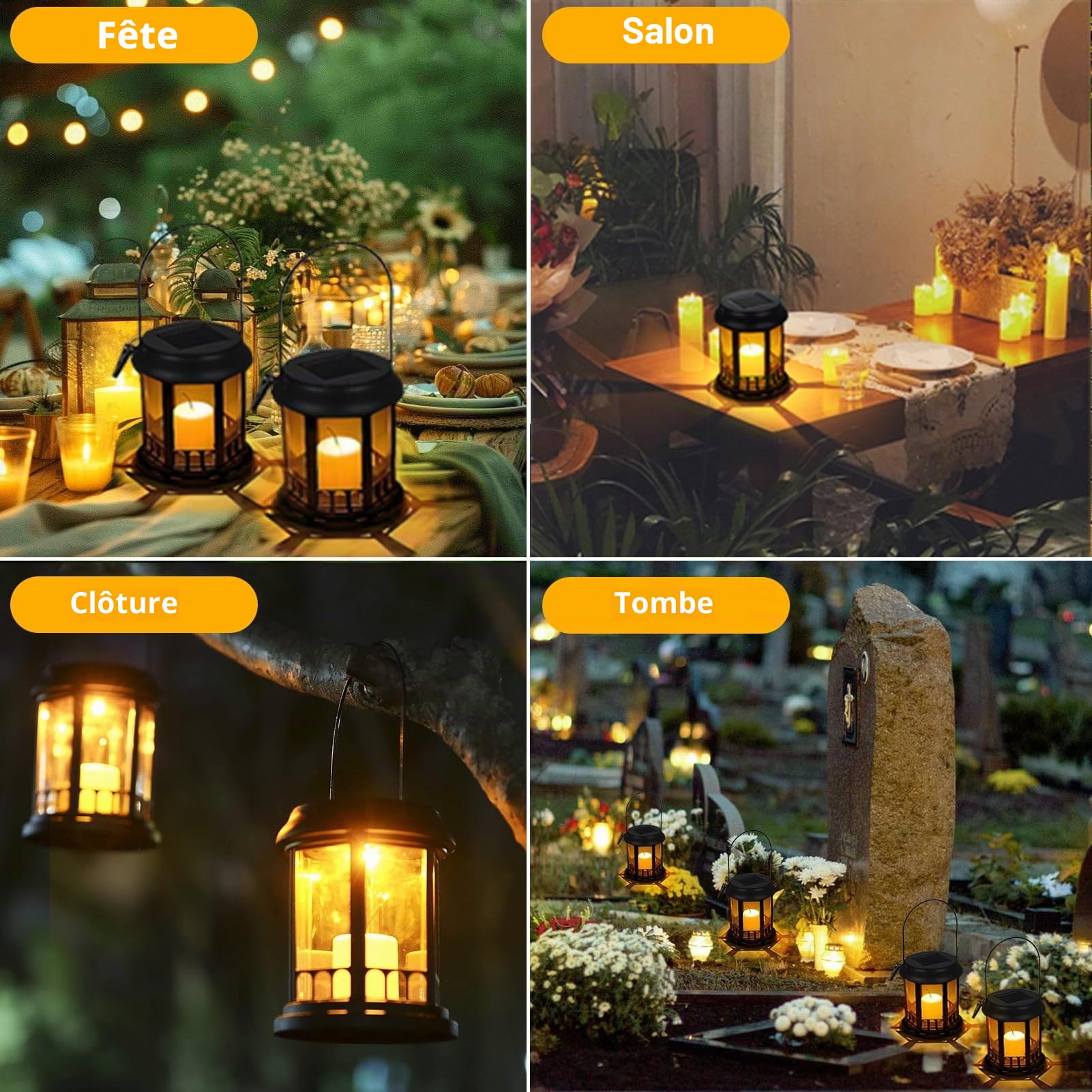 yowin Lanterne Solaire Exterieur Jardin 4 Pièces Lampe Solaire | Bougie Vacillante LED, Lampe de Table Solaire IP44 Étanche Suspension Solaire Luminaire Exterieur pour Terrasse Jardin Déco