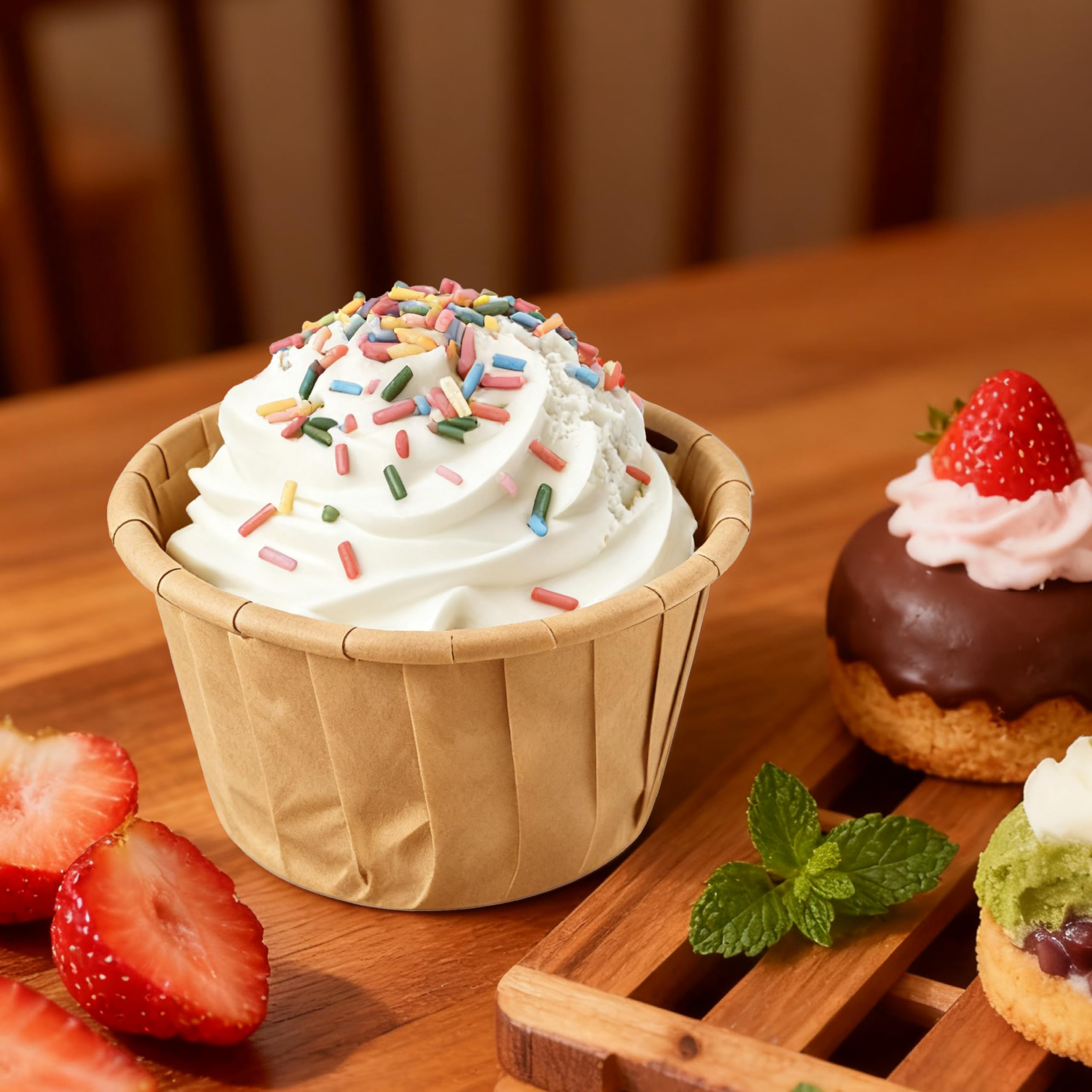 150 Pièces Caissettes Cupcake, moldes de papel para muffins, Moule Cupcake, Moules à Cupcakes, Caissette Muffins Papier pour bodas, Halloween, cumpleaños y fiestas navideñas (marrón) - 4