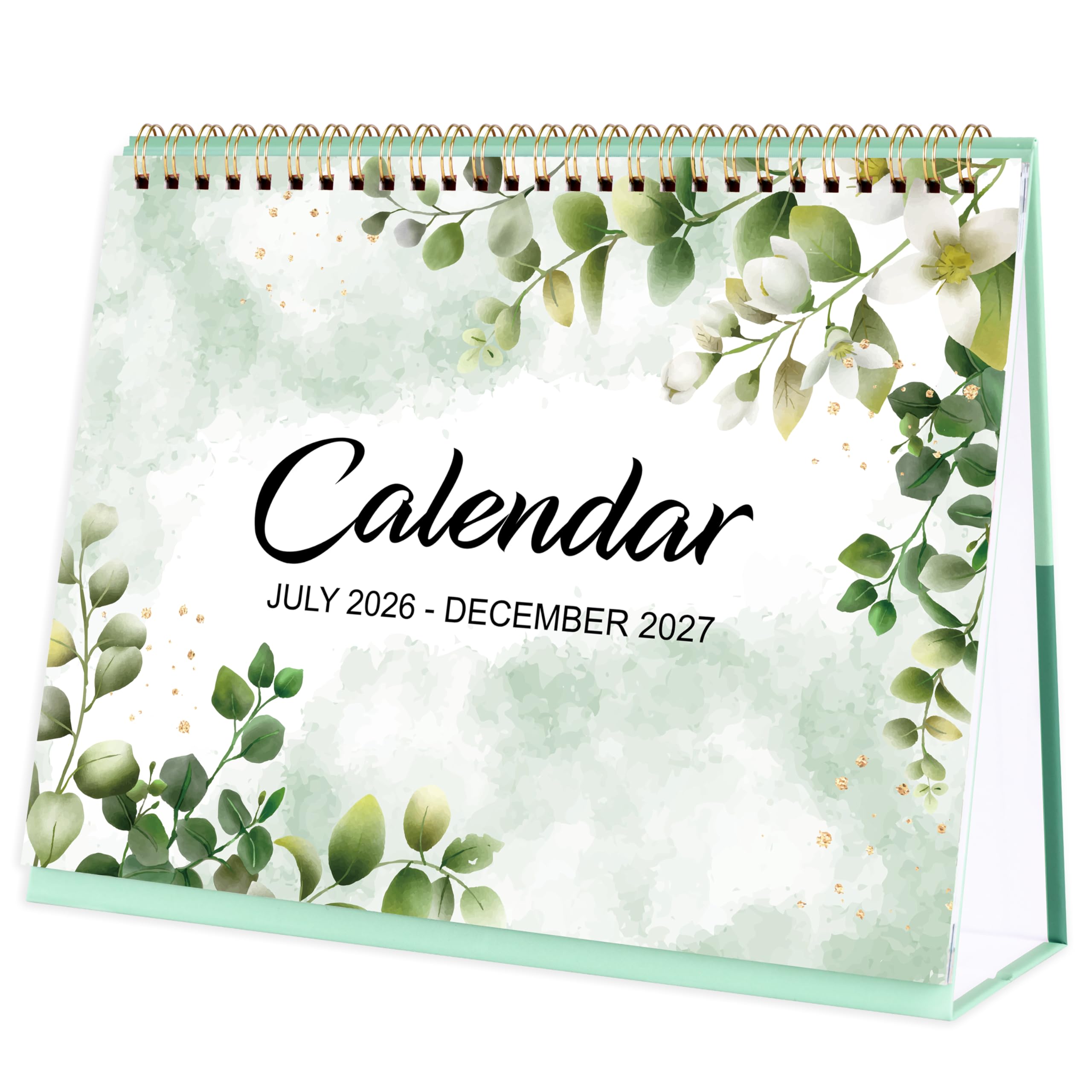 Desk Calendar 2026-2027 - Standing Flip 2026-2027 Desktop Calendar with Thick Paper, July 2026 - December 2027, 25.5 x 20.5 x 8 cm, Twin-Wire Binding, Large Unruled Blocks, green