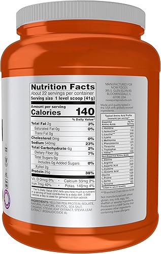 Miniatura 2 de NOW Sports Nutrition, Proteína de guisante 0.88 oz con BCAAs, fácil de digerir, polvo de caramelo de vainilla, 2 libras