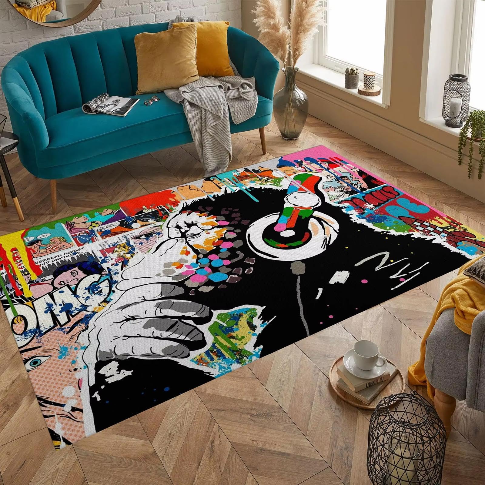 Tapis doux grand format 100x140 cm imprimé animal DJ multicolore