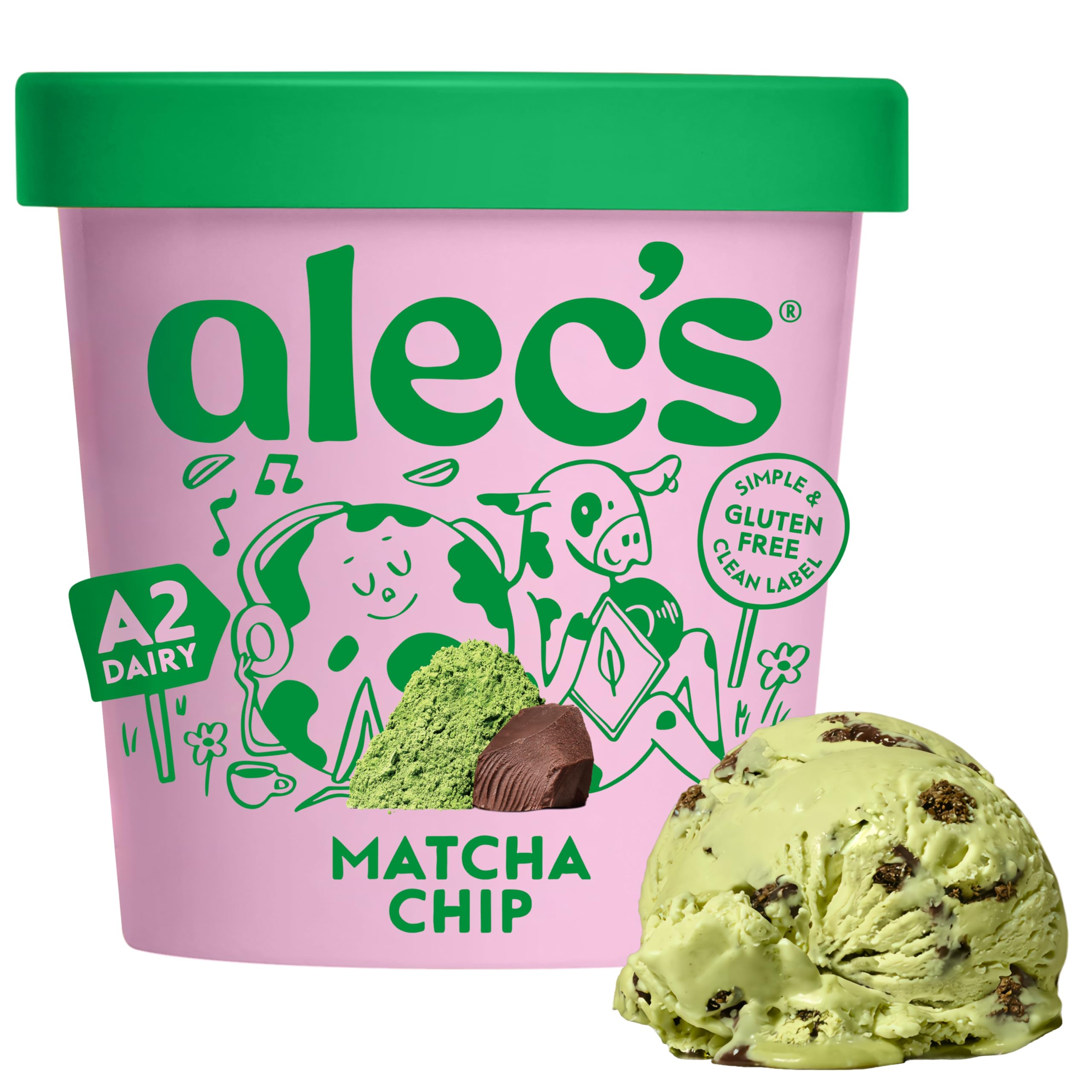 Alec's Ice Cream Matcha Chocolate Chip Ice Cream, A2 Dairy, 14 Fl