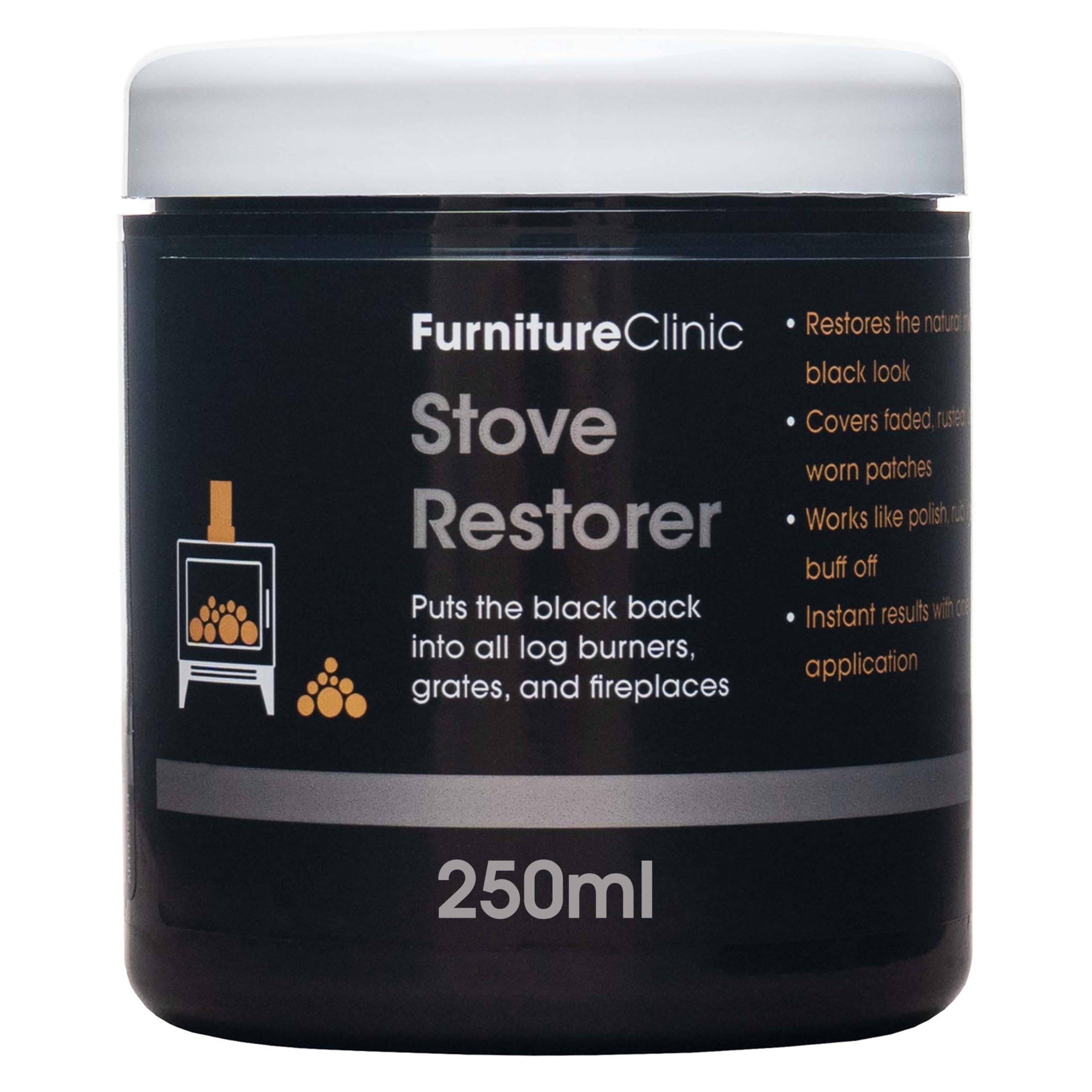– Stove Restorer - Restores The Natural Matt Black Colour on Log Burners, Iron Grates, & Fireplaces. Works Like a Polish - 250ml