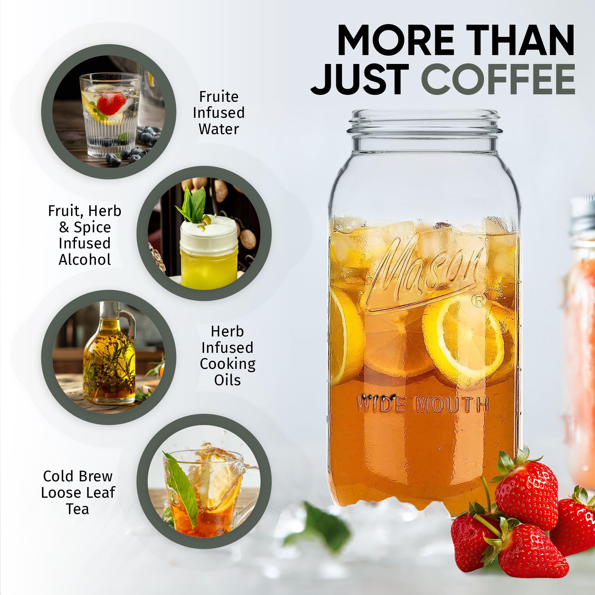 The TUBE: kit de infusor de té y cafetera de frío Filtro de malla de acero inoxidable premium diseñado para adaptarse a todos los tarros de boca ancha. Free Guía de cerveza y libro electrónico de