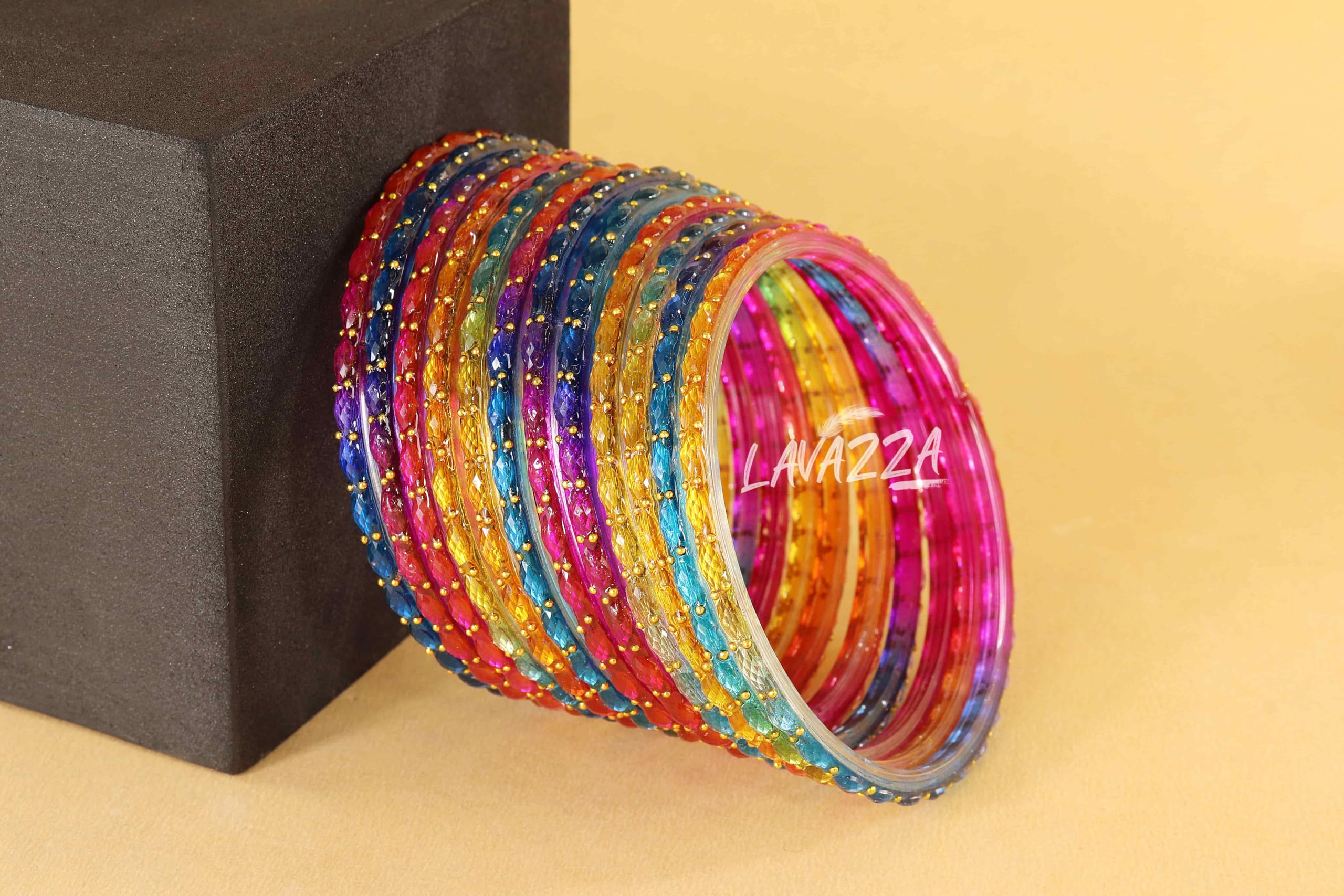 LAVAZZA Raindrop Glass Bangles Set For Women & Girls with Zircon Diamond Stone & Beads | churi set for women | Daily use Glass Bangles | Girl's Bangles Multi color-(KS7-Raindrop-Multi-2.8) 1