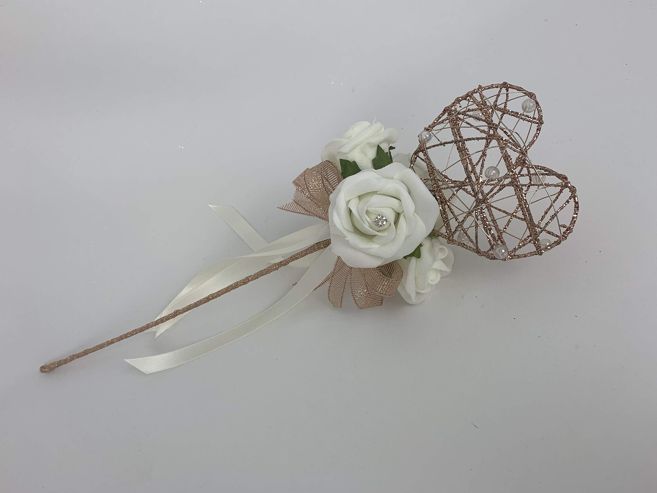 wedding flower girl wand rose gold heart with roses