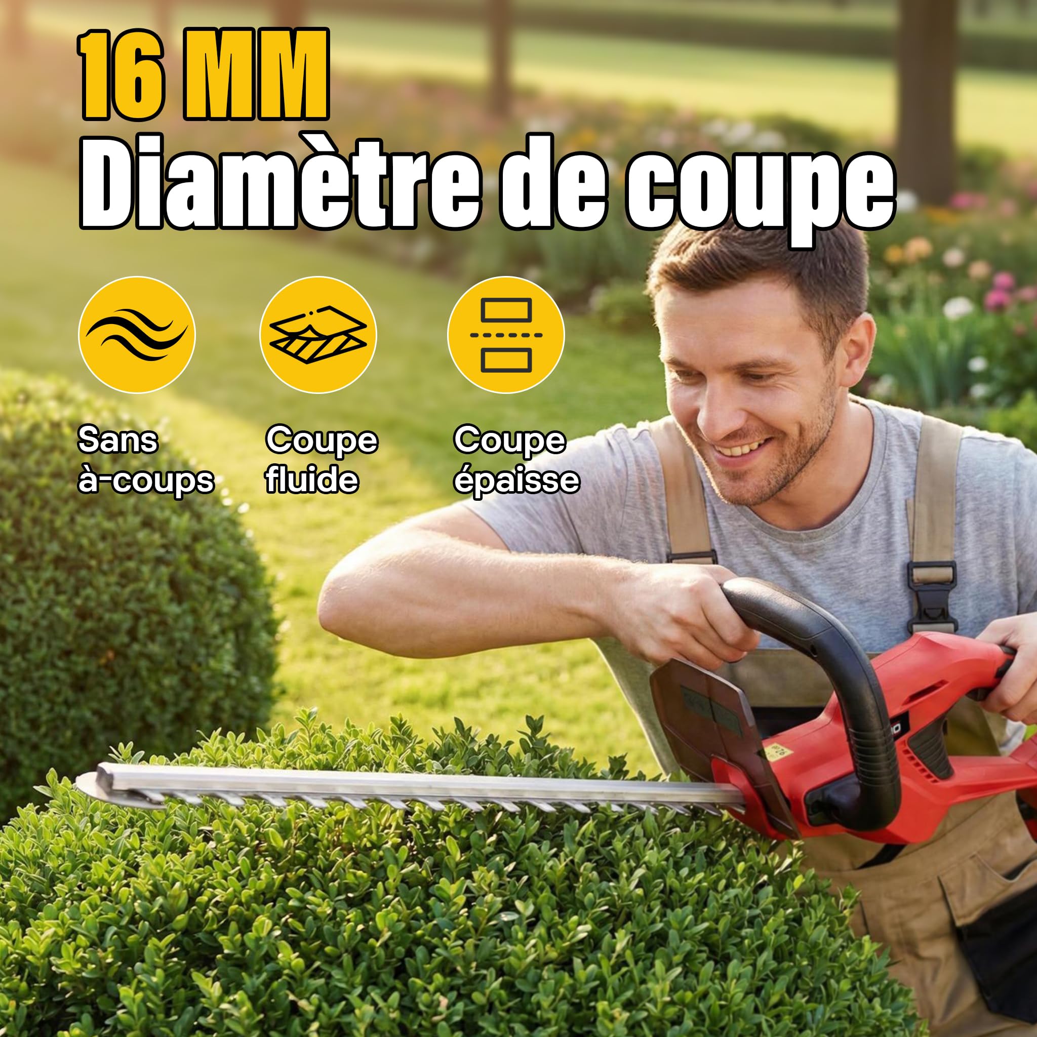 TEENO Taille Haie Batterie 20V,Taille Haie Electrique sans Fil avec 1 Batterie 4000mAh, Lame 52cm Coupe 16mm,Poignée Pivotante 180°,pour Jardin Haies Arbustes Buissons