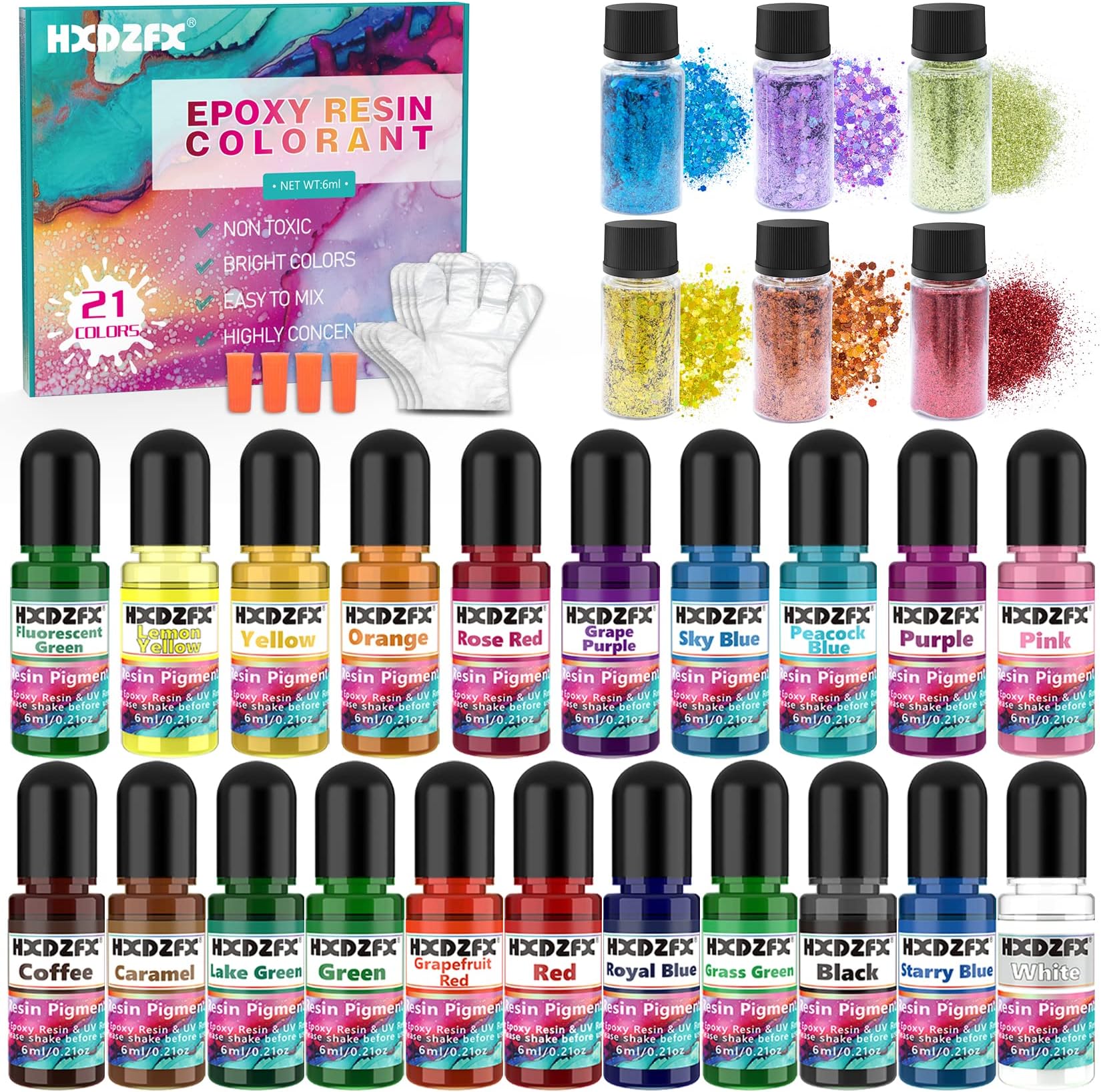 HXDZFX Epoxy Resin Pigment - 20 Colors Epoxy Resin Transparent Colorant, UV Resin Pigment, Concentrated Epoxy Resin Liquid Dye for Resin Jewelry, Paint, DIY Crafts Art Making