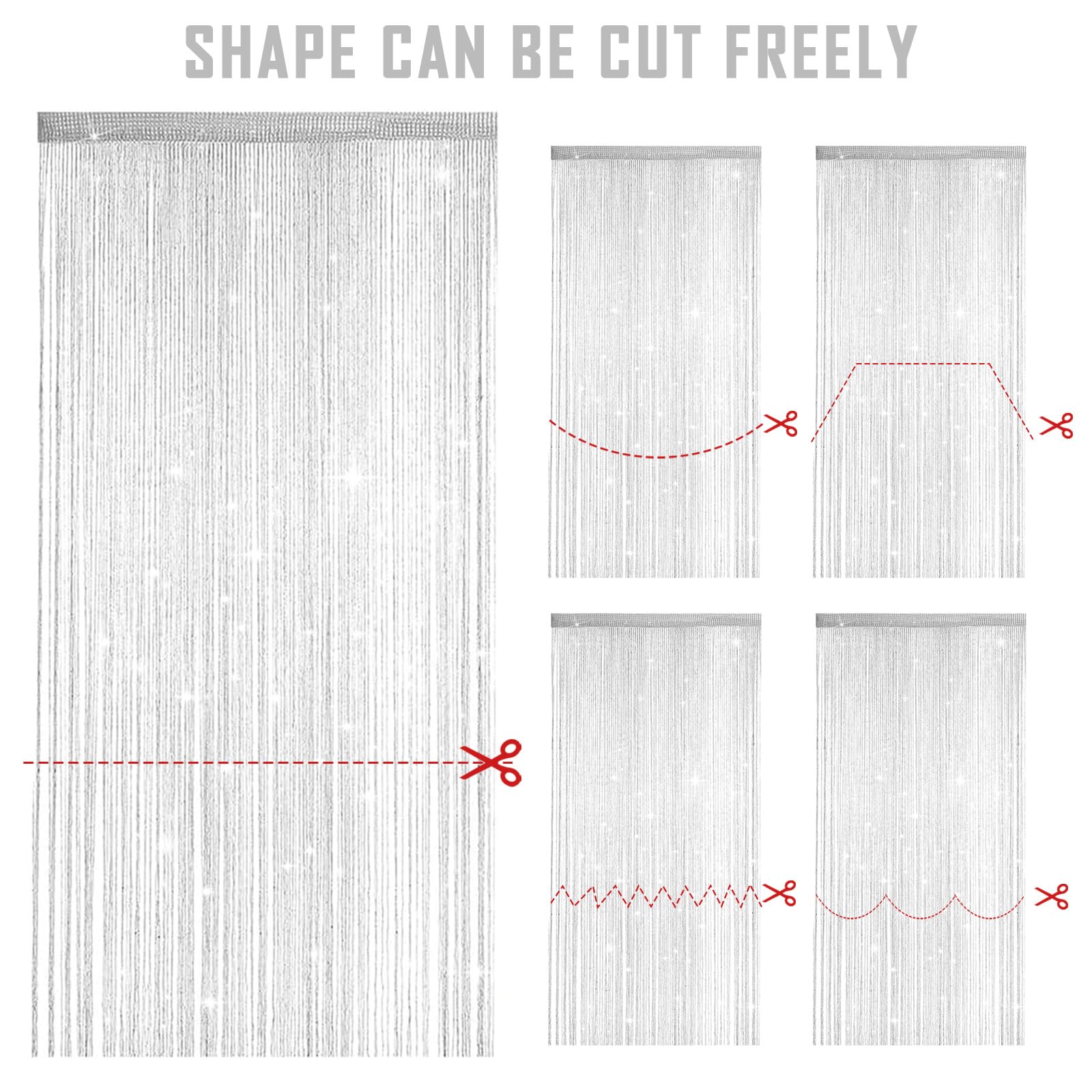 MeYuxg 4 Tenda per Porta con Frange Glitter,100 x 200cm Pannello Tenda a Fili,Effetto Cascata di Rugiada,Divisorio per Camere,per matrimoni, feste,Finestre, Decorazione (Bianco)