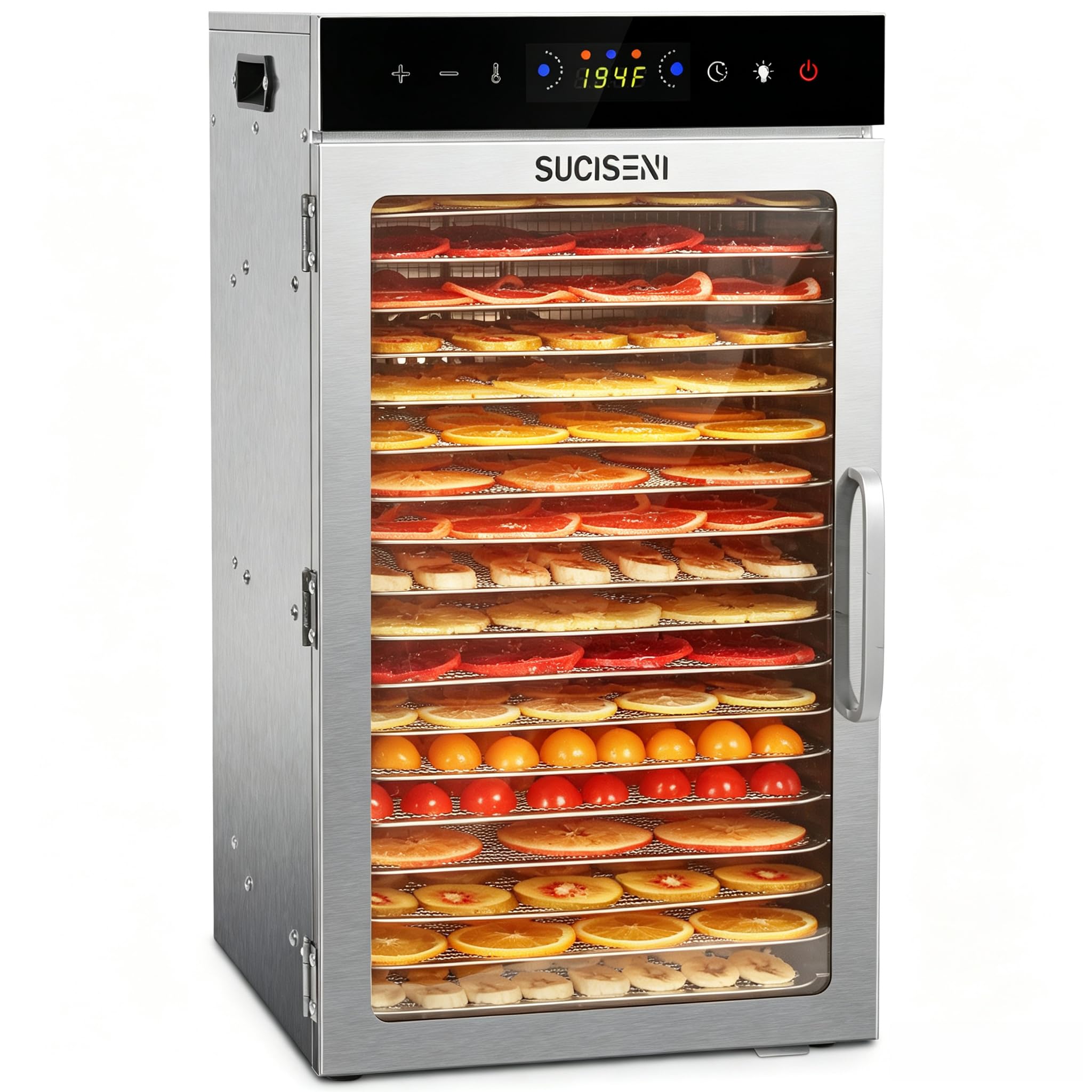 Máquina deshidratadora de alimentos, 18 bandejas de acero inoxidable de 1000 W, deshidratadora de alimentos comercial con temporizador digital de 24 horas, control de temperatura, secador de alimentos