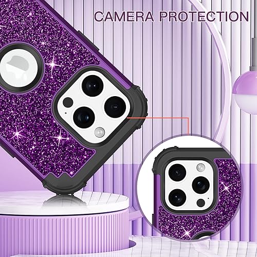 Miniatura 3 de LONTECT Funda para iPhone 15 Pro Max con purpurina brillante 3 en 1, a prueba de golpes, resistente, híbrida, resistente, funda protectora de alto