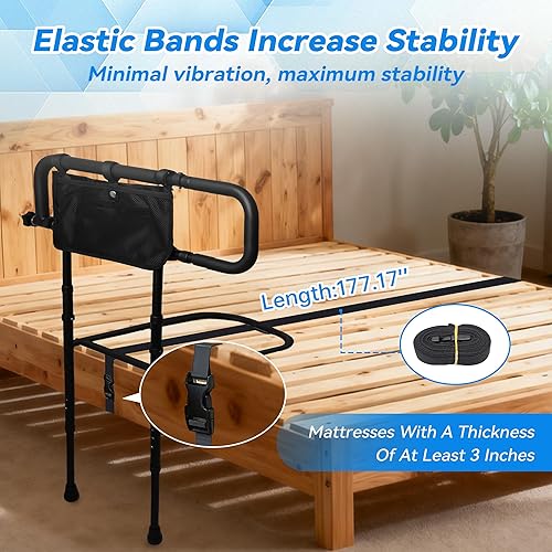 Miniatura 4 de NexusSmash Rieles de cama para adultos mayores, riel de asistencia de cama con bolsillo de almacenamiento y correa, rieles de asistencia de cama