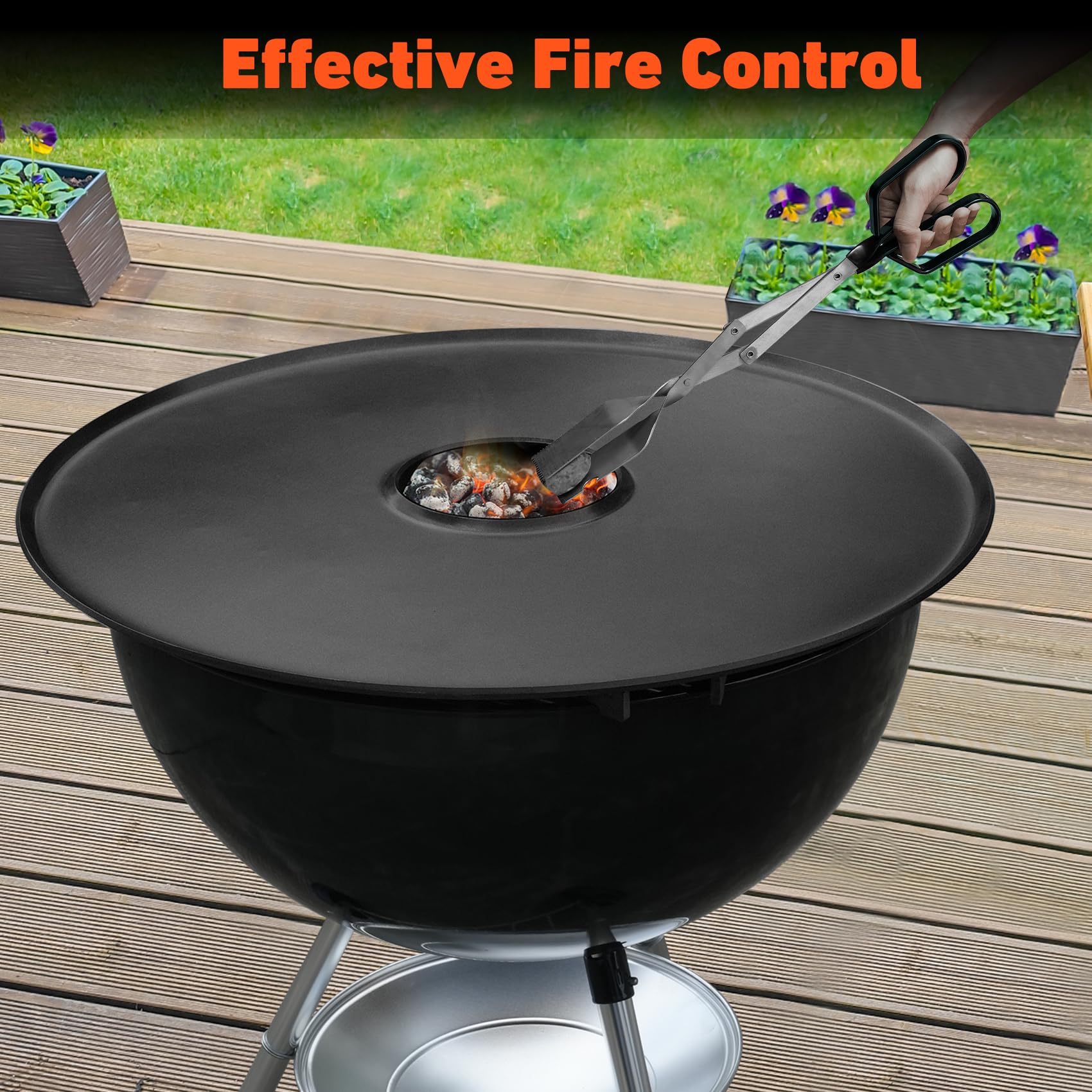 Onlyfire Weber grill grill węglowy 57 cm Kettle, okrągły wędzarnia bębnowa i grill, okrągła żelazko nieprzywierająca powłoka ceramiczna, 3 paski podtrzymujące