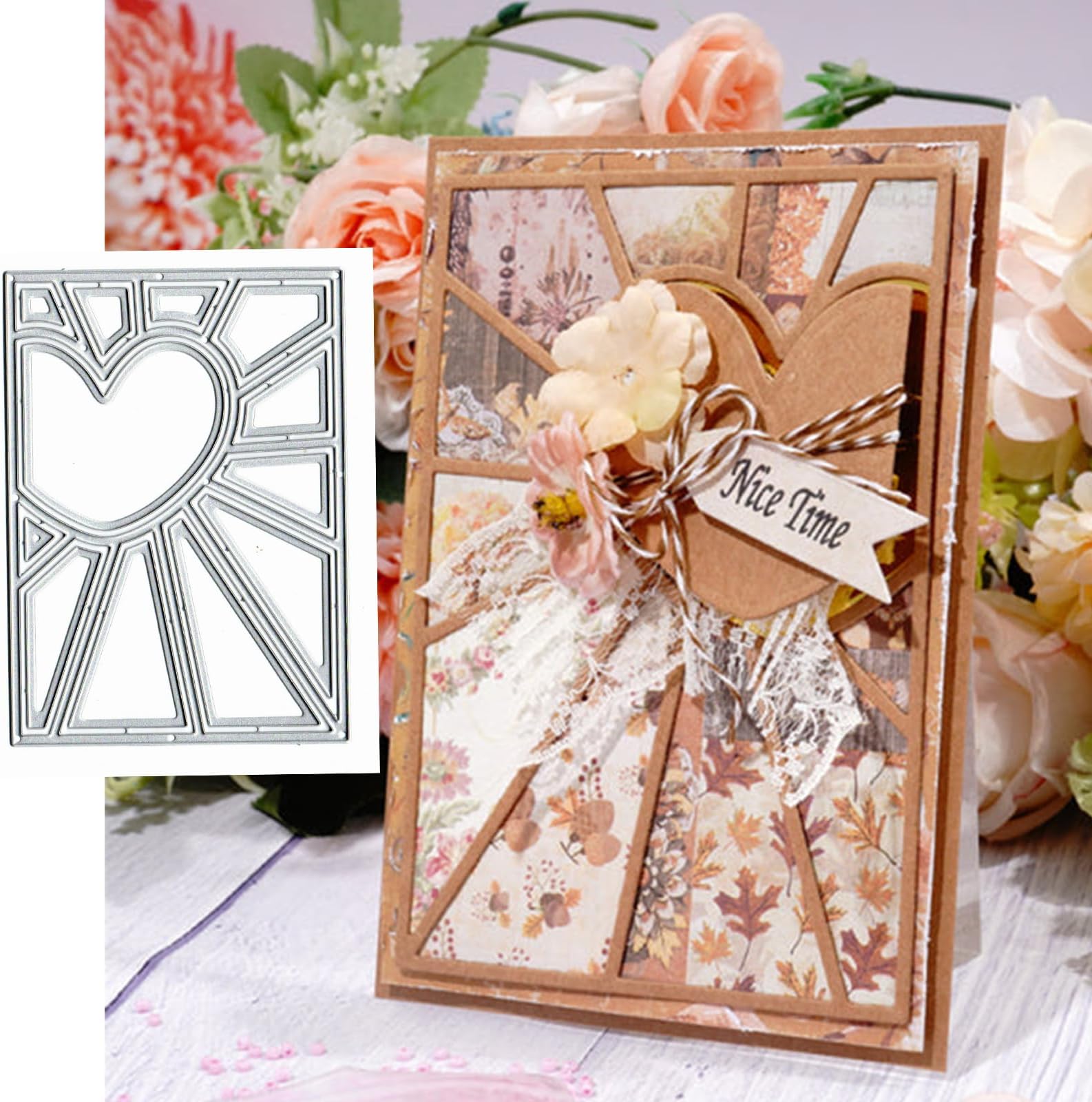 Heart Line Background Metal Die Cuts,Heart Frame Square Cutting Dies Cut Stencils