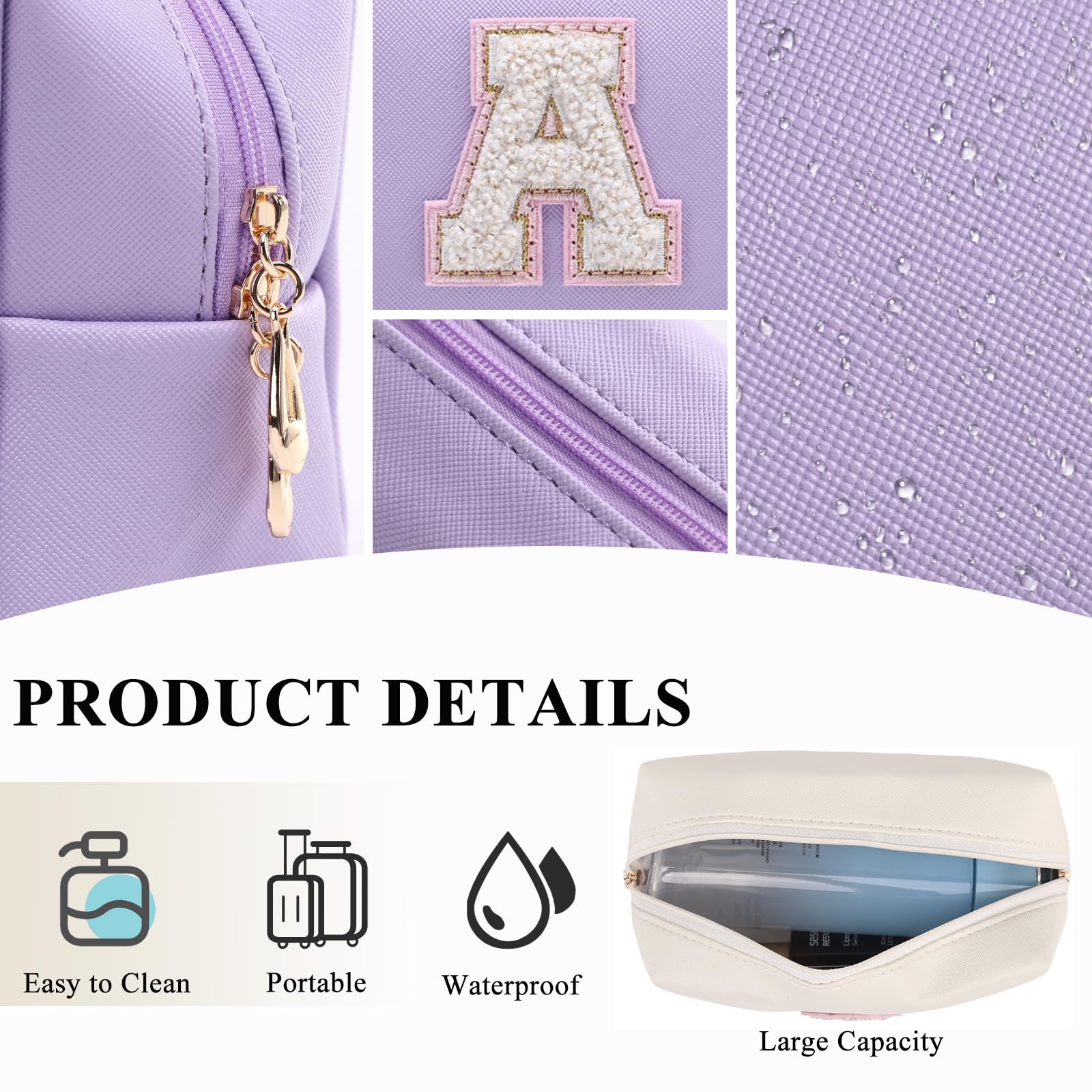Personalized Makeup Bag,Waterproof Travel Makeup Pouch Cosmetic Bag Birthday Gift for Women Mom，Bride Bridesmaid Cosmetic Bag A-Z — view 4