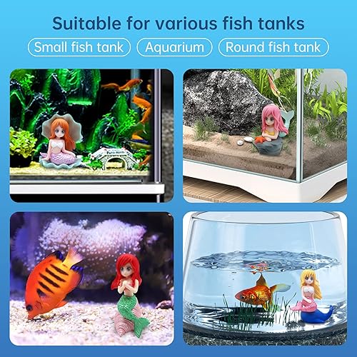 Miniatura 9 de VEADOOLLY 4 piezas de decoraciones de pecera de sirena, grandes decoraciones de acuario, accesorios interesantes para peceras, figuras de sirena en