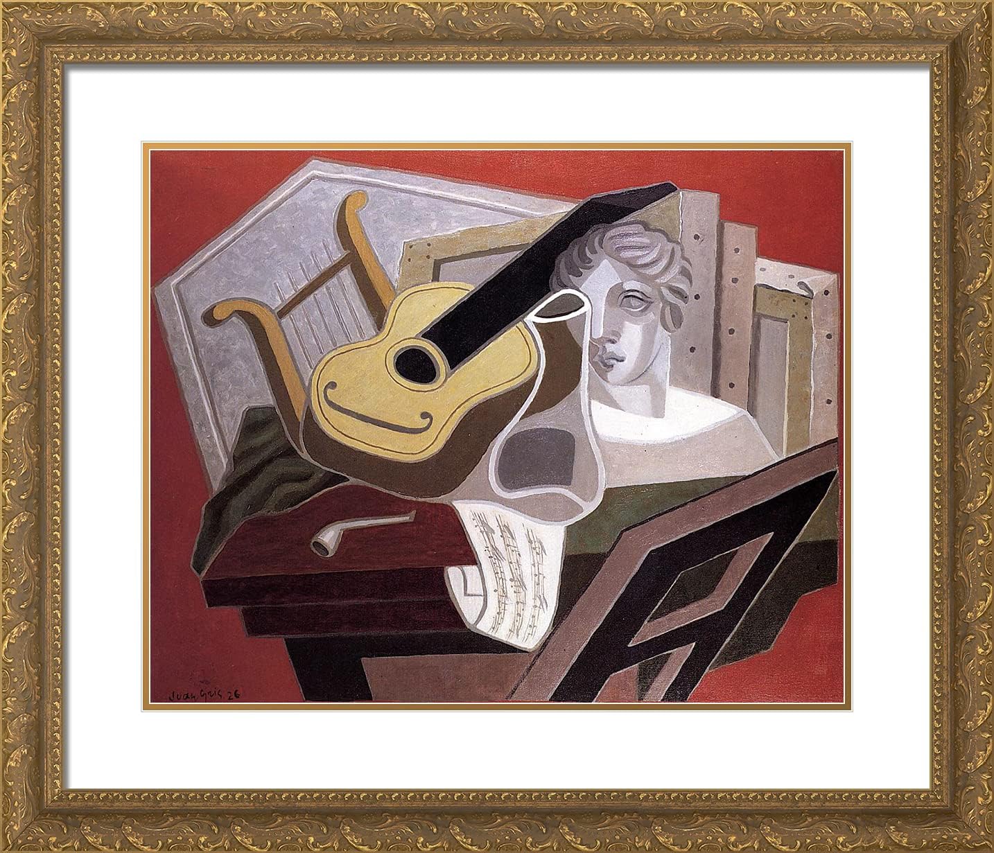 ArtDirect Gris, Juan 23x20 Gold Ornate Framed Art Print with Double Matting Titled: The Musicians Table