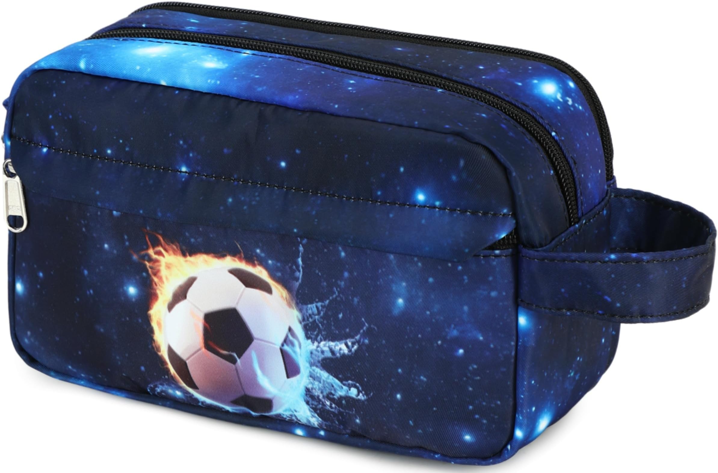 CAMTOP Travel Toiletry Bag for Kids Cute Toiletry Bags for Boys Girls Waterproof for Toiletries Accessories Bathroom Stuff, Soccer Blue