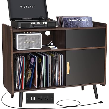 GDLF: Retro Turntable Stand with Ample Vinyl Record Storage