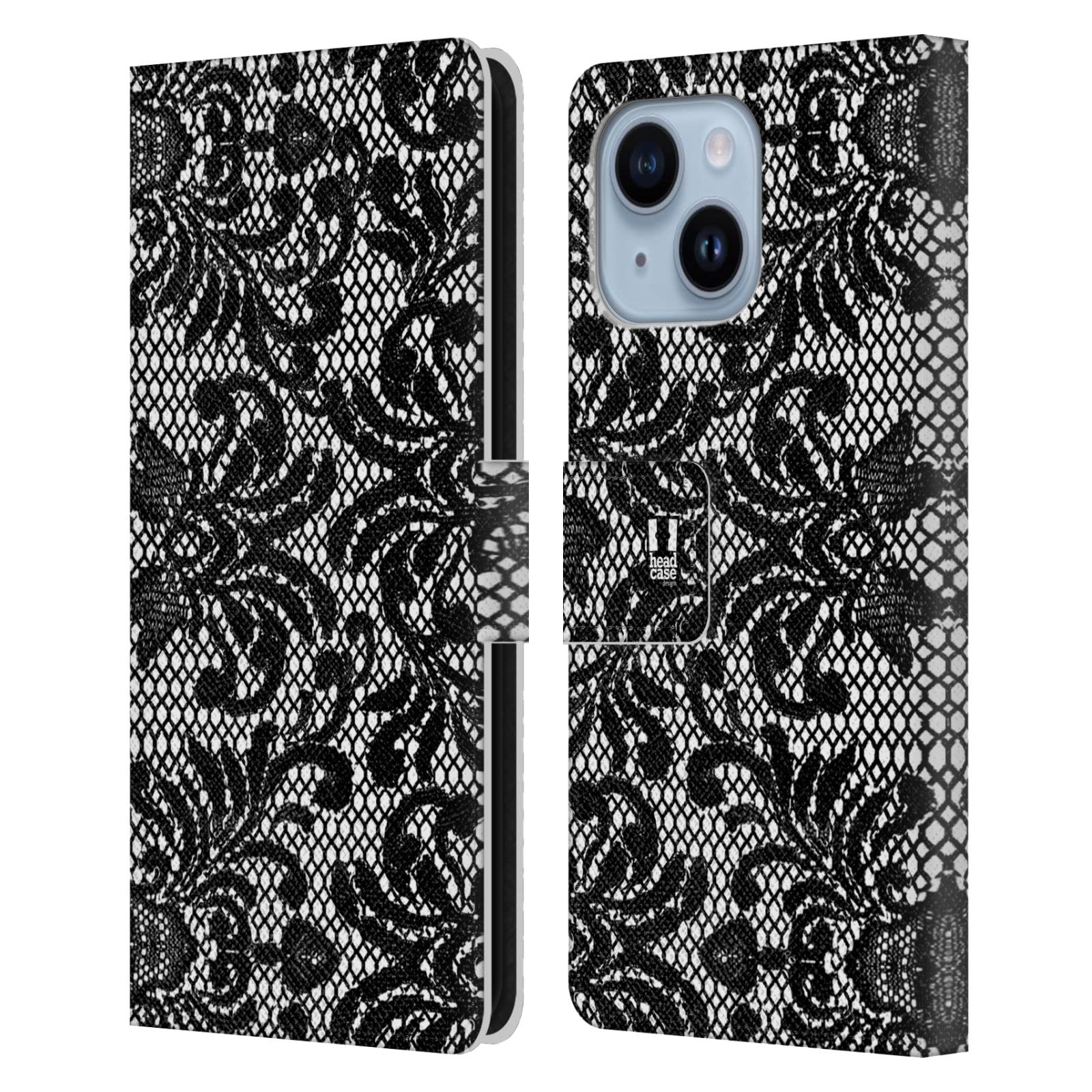 Housse de protection iPhone 14 Plus en cuir au motif raffiné de dentelle noire - 7