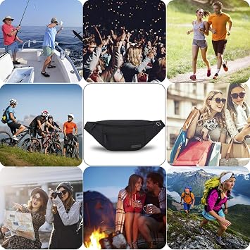 MAXTOP Large Bumbag Waist Fanny Pack Running Belt for Men Women Unisex Bum Bag with Headphone Jack and 4-Zipper Pockets Adjustable Belt for Travel Running Jogging Workout Hiking Gifts Black