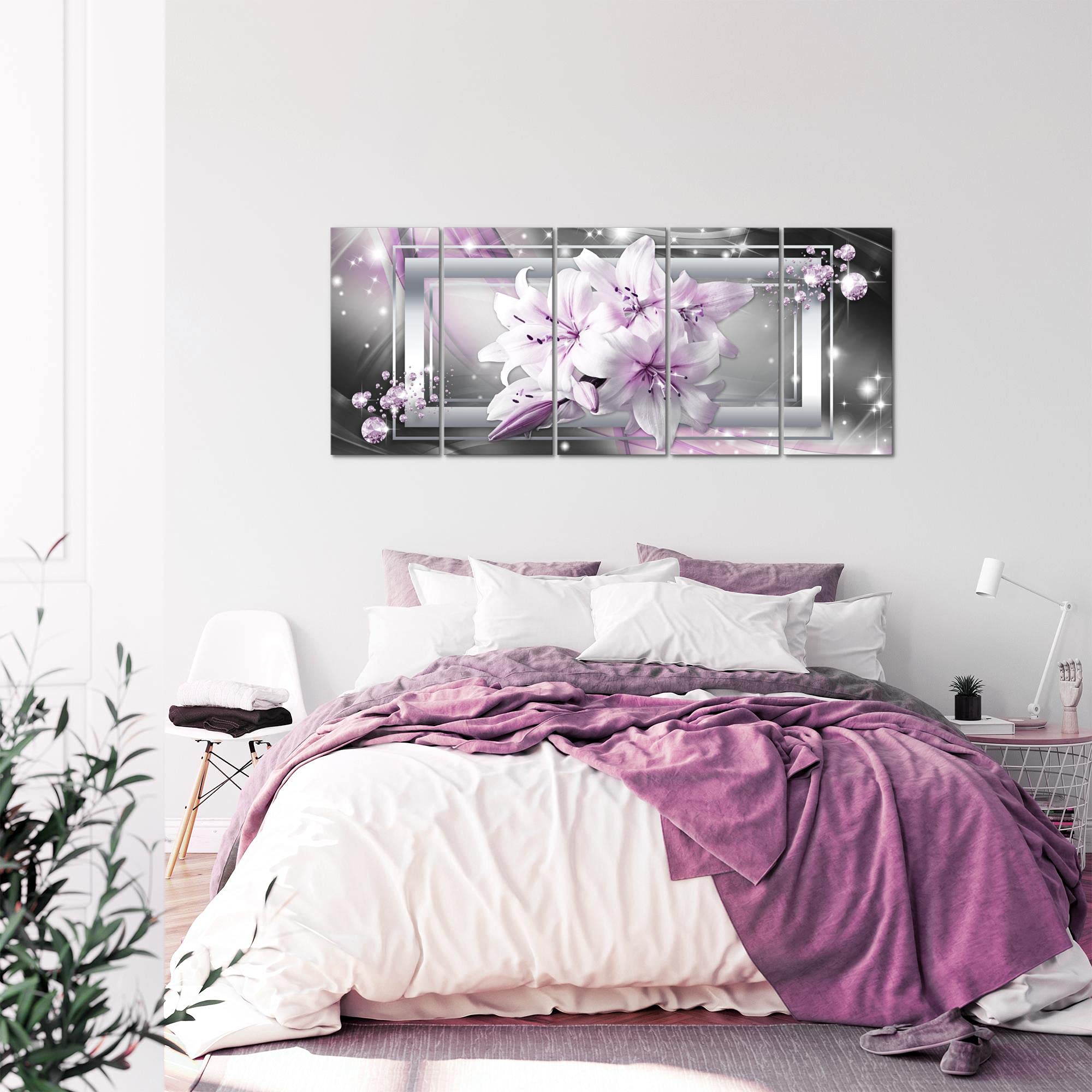 Runa Art Murali XXL Fiori Gigli 200 x 80 cm Rosa Grigio 5 Pezzi - Made in Germany - 021755b