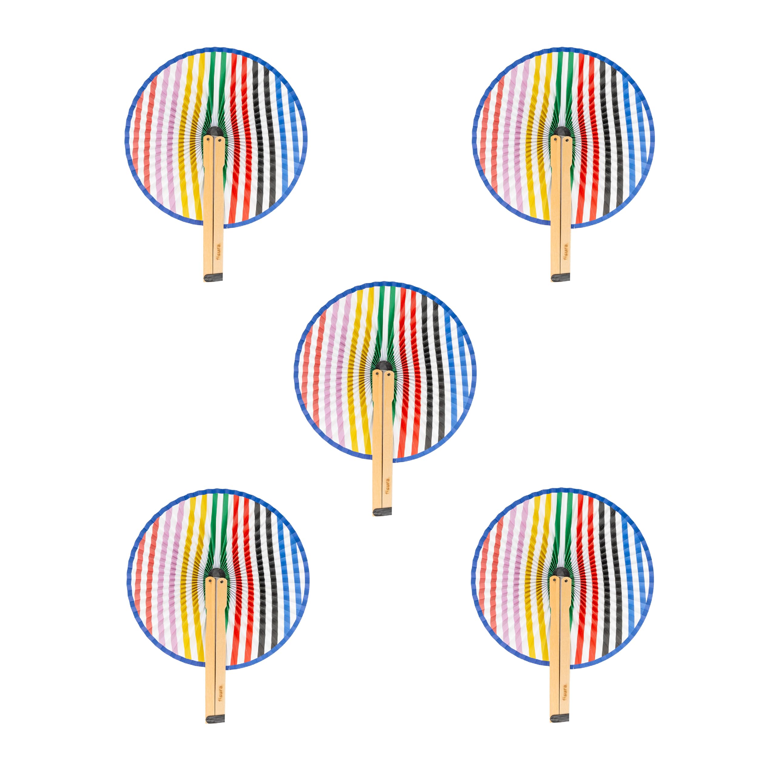 Fisura - Original Folding Fan, Set of 5 Stylish paper fans, Multicoloured Striped Pai Pai, Wedding Guest Favour, Party or Ceremony Gift