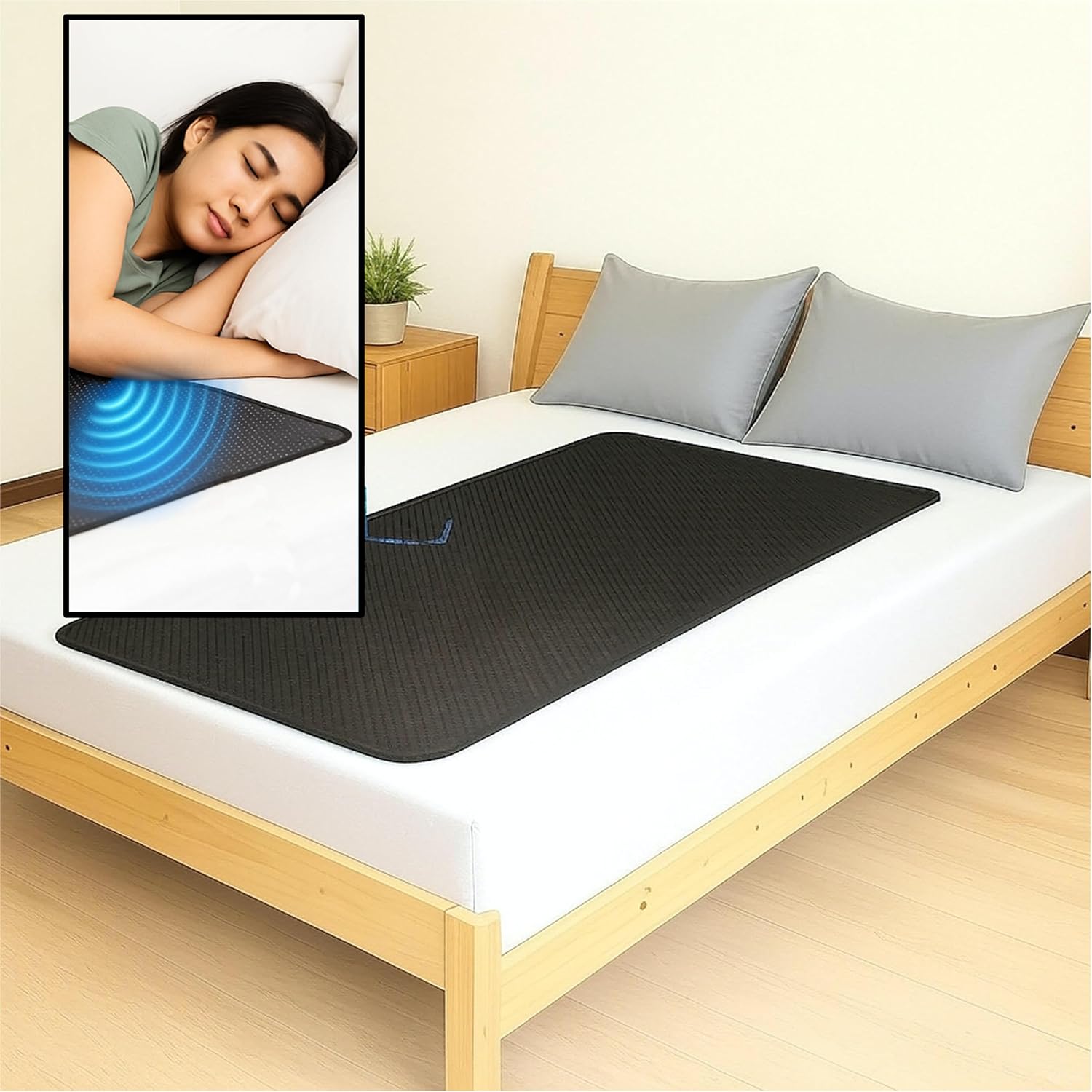 Grounding Mat for Bed Earthing Mat Grounding Pad PU Leather Conductive Sleep Pad with Breathable Surface, Surge-Resistant Cord – Anti-Slip, Easy Setup, Sleep Support Mat Kit