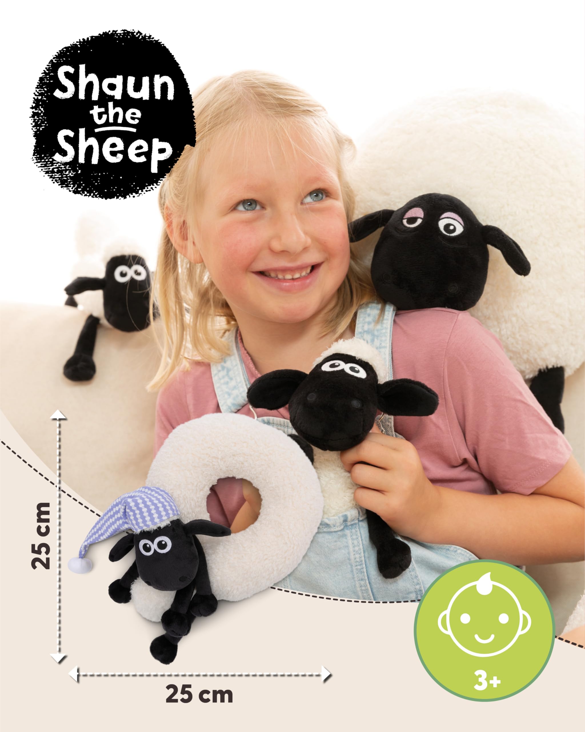 NICI poduszka na szyję dla dzieci Shaun the Sheep 25x25cm - Poduszka na szyję - Puszysta poduszka dla dzieci dla dziewczynek i chłopców - Idealna jako poduszka podróżna - 49655