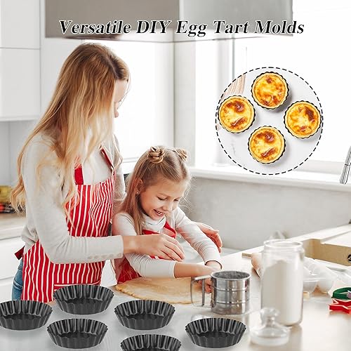 Miniatura 6 de Moldes para tartas de huevo, mini moldes para tartaletas extraíbles, moldes para quiche para hornear, moldes de pudín de tartaleta de 3 pulgadas,