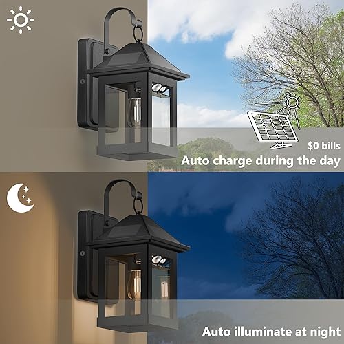 Miniatura 7 de Paquete de 2 luces solares de pared para valla de puerta delantera, impermeables, con sensor de movimiento del atardecer al amanecer, aplique LED