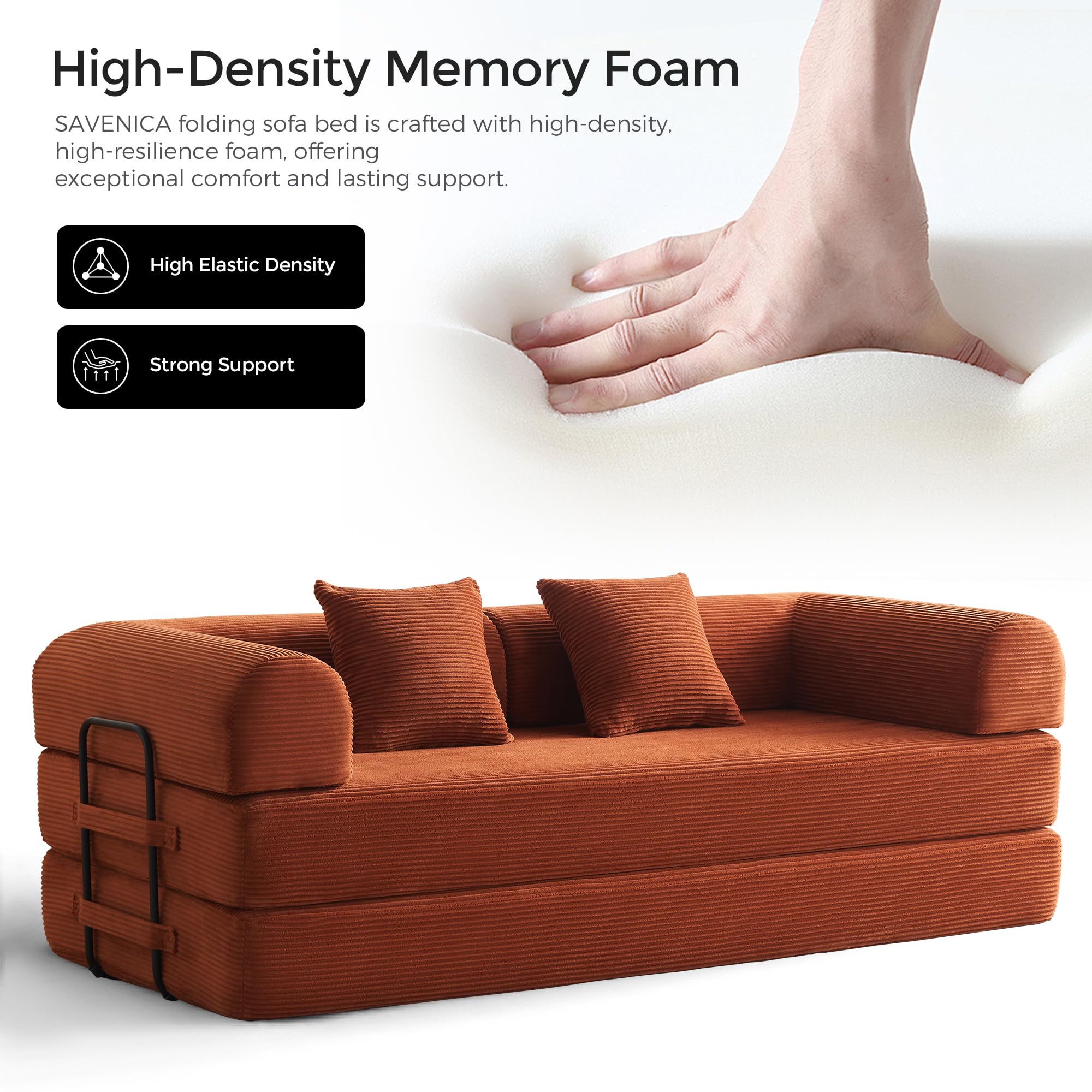 79" Convertible Futon Sofa Bed, Boneless Couch for Living Room | Orange | Folding Corduroy Boneless Sleeper Sofa, Modular Futon Couch with Fixed-Shape Frame, Pull Out Couch No Assembly