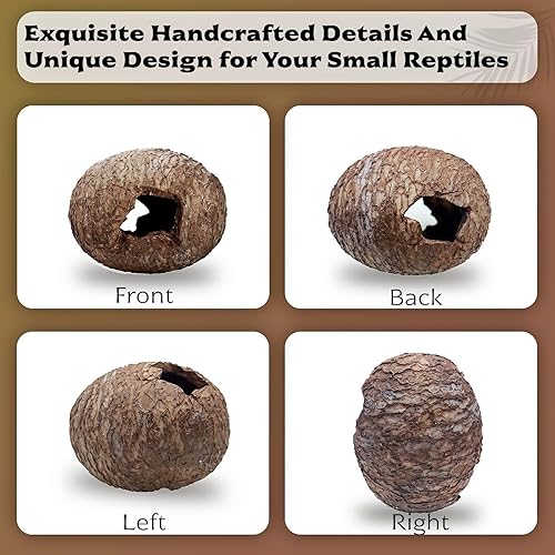 Egg-Shaped Reptile Hide Cave for Terrariums & Aquariums - Resin Hideout with Two Entrances - Compact Size for Small Pets (4.33 x 3.35 x 3.35 in)