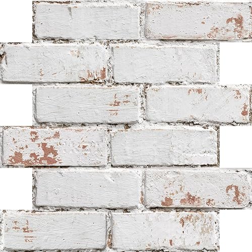 COMSTICKC 3D Faux Brick Wall Panels Peel and Stick,10 Pcs of 12"X12",Small Size Self Adhesive Brick Wallpaper Background for Easy DIY Interior Wall Decor, Retro Whitewash