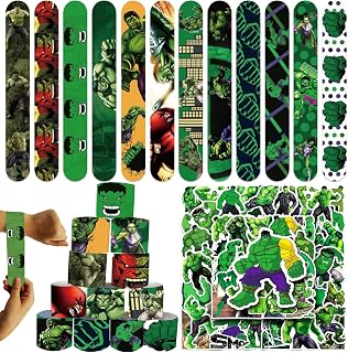 86 PCS Hulk Party Favors,Hulk Slap Bracelet Birthday Party Supplies Include 36Pcs Slap Bracelet and 50Pcs Stickers for Hulk Themed Party Supplies