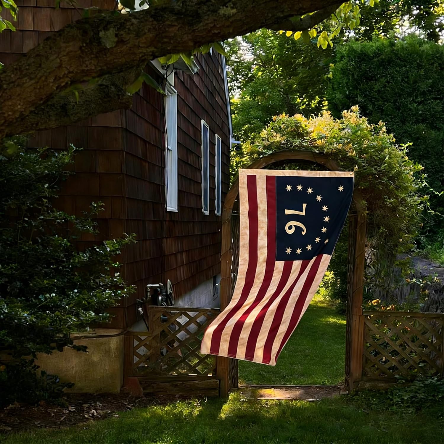 1776 Betsy Ross Flag 3x5 Ft, Tea-Stained 100% Cotton - Vintage American Bennington Flag for 250th Anniversary, Heavy Duty 76 USA Flags with 2 Brass Grommets