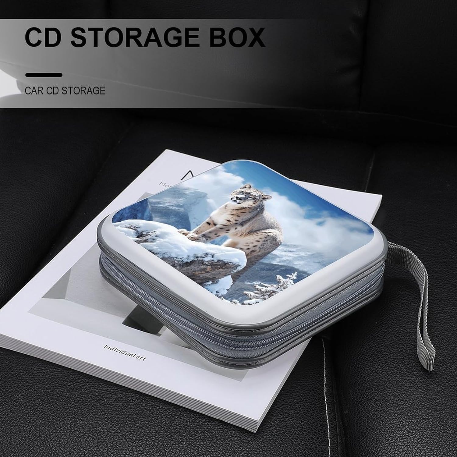 Snow Leopard Mountain DVD Case,Portable Zipper DVD Storage Case CD Collection Bag EVA Protective Blu-ray Wallet Portable Wallet Disc Storage Disc Wallet Bag for Car, Home, Office