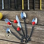 20pc Matte Black Cutlery Set, Forged 18/10 Stainless Steel | Hand-bent treble clef handle, forged matte black oxidation, won't peel/chip,18/10 SS, 20pc set 4, DW safe, 15yr warranty