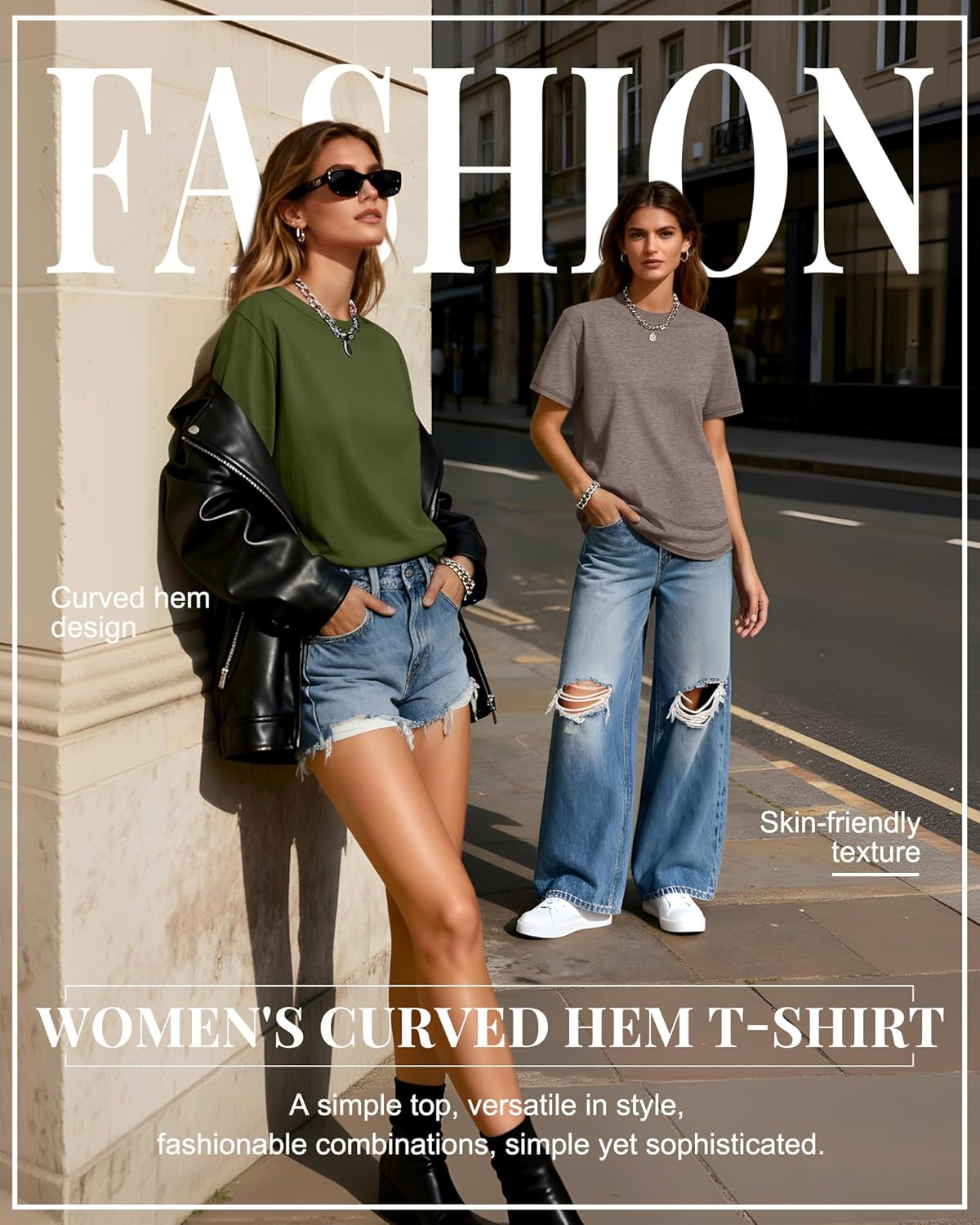 Ficerd 3 Pack Women's Short Sleeve T-Shirts, Loose Fit Crew Neck Tunic Tops Casual Solid Basic Tee Shirts Curved Hem Blouses - Image 4