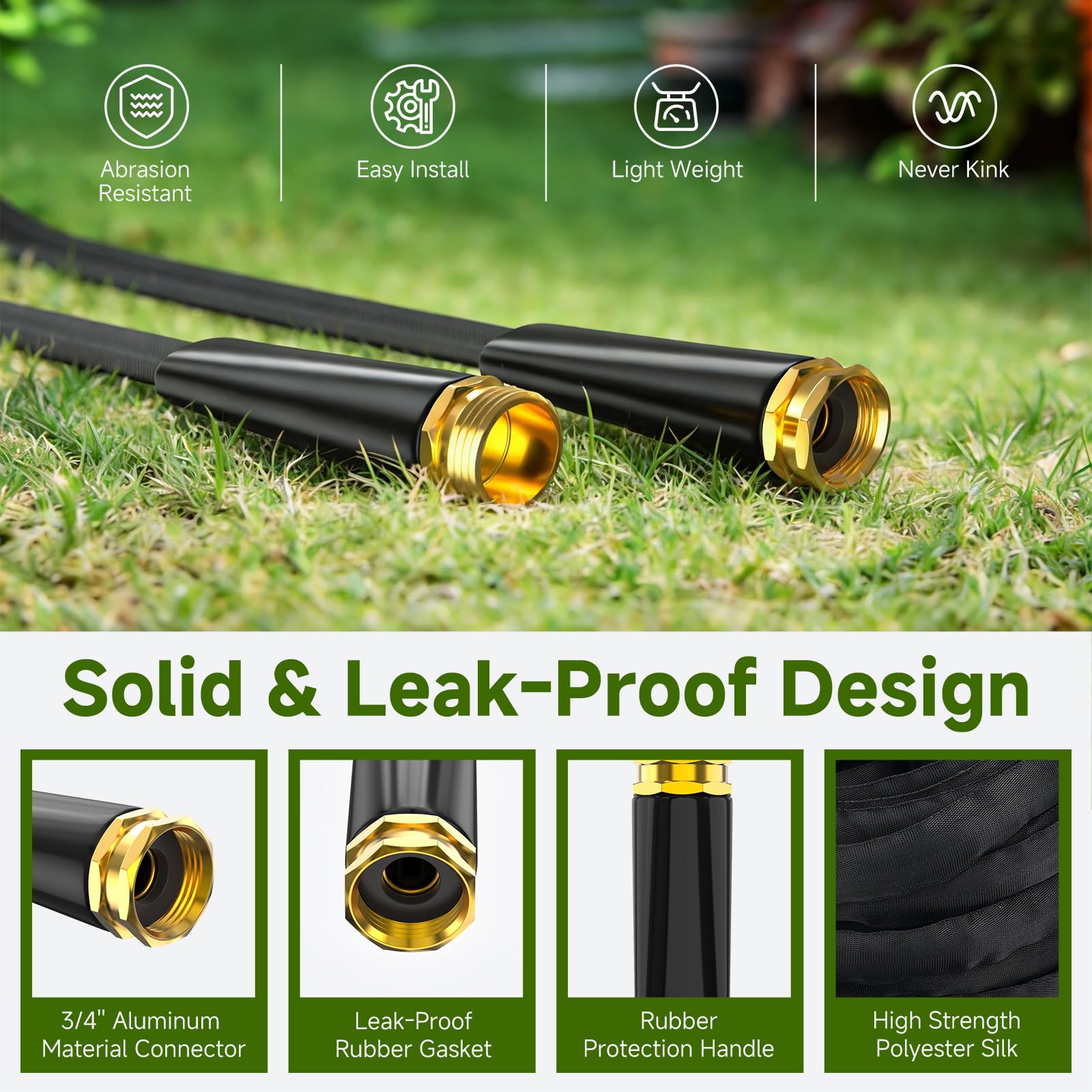 Gartenschlauch, 30 m, nicht dehnbarer, leichter Hochdruck-Wasserschlauch mit 10 Sprühdüsen, tragbar, knickfrei, flexibel, Gartenschläuche für Outdoor, Rasen, Hof, Auto, Haus (500 PSI max., 1,9 cm GHT)