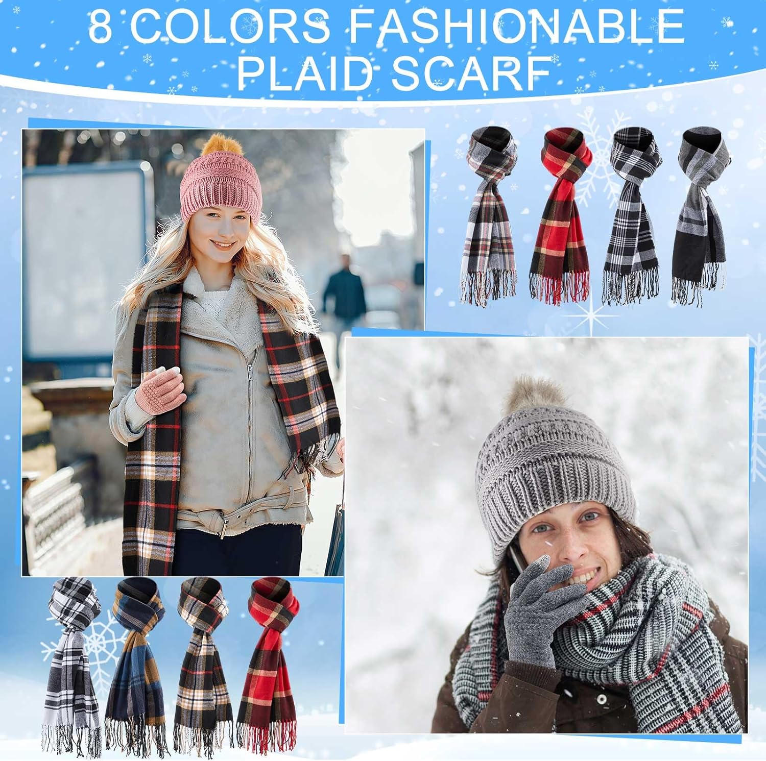 32 Pcs Women Hat Scarf Gloves Winter Ear Warmer Set Knitted Beanie Plaid Scarf Touchscreen Gloves Earmuffs - Image 4