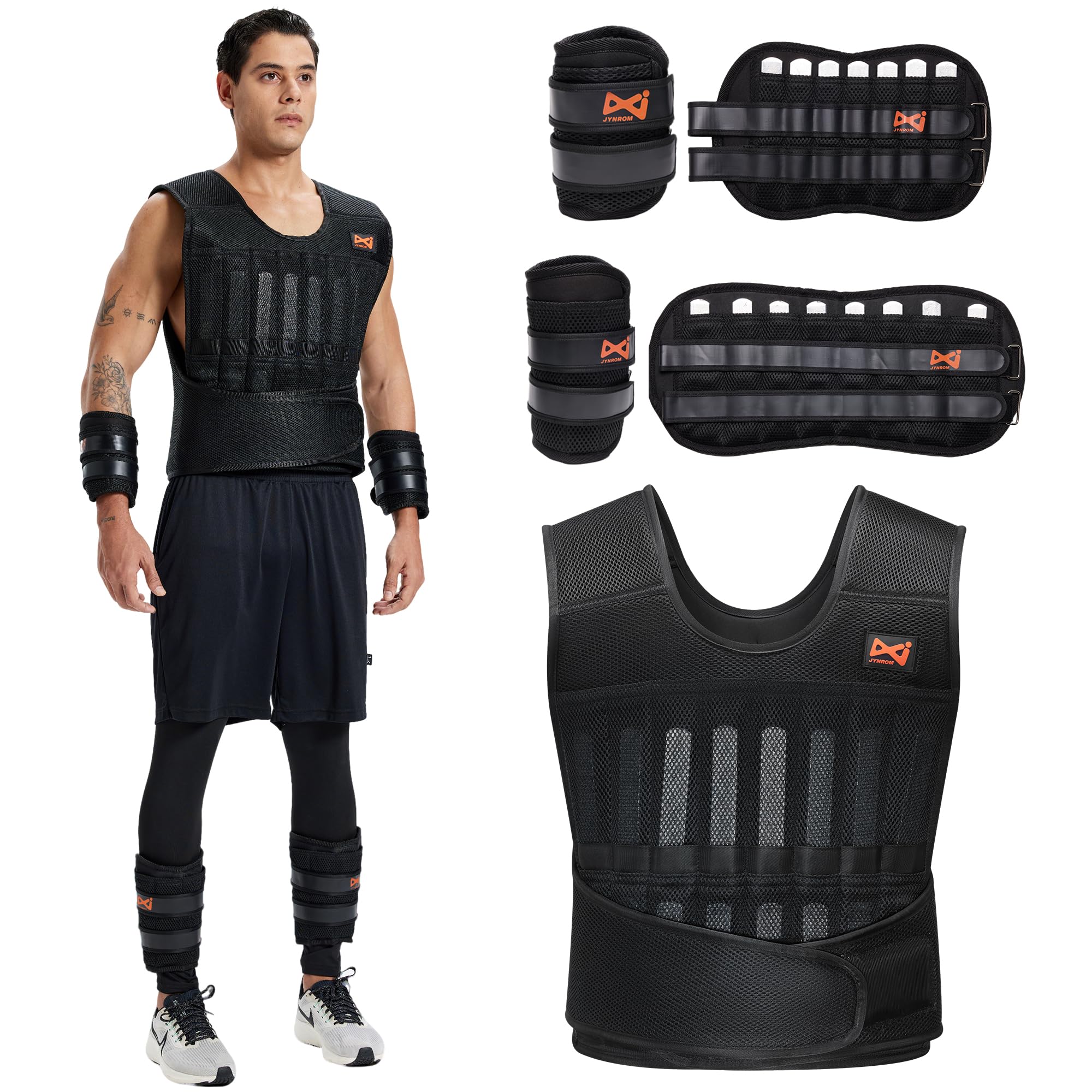44lbs Adjustable Weighted Vest Set with Steel Plates - 5-Piece Body Weight Training Kit Includes Wrist Ankle Weights