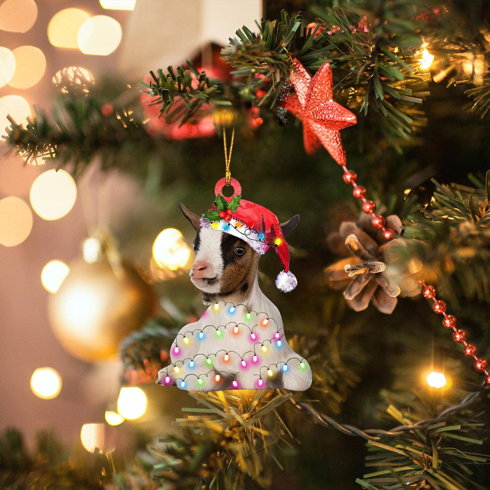 2022 New Animal Hanging Christmas Ornaments, Double Sided Printing Acrylic Christmas Decorations For Crafting, Christmas Cat Cow Duck Panda Goat Xmas Tree Hanging Ornaments for Home Decor (Goat)