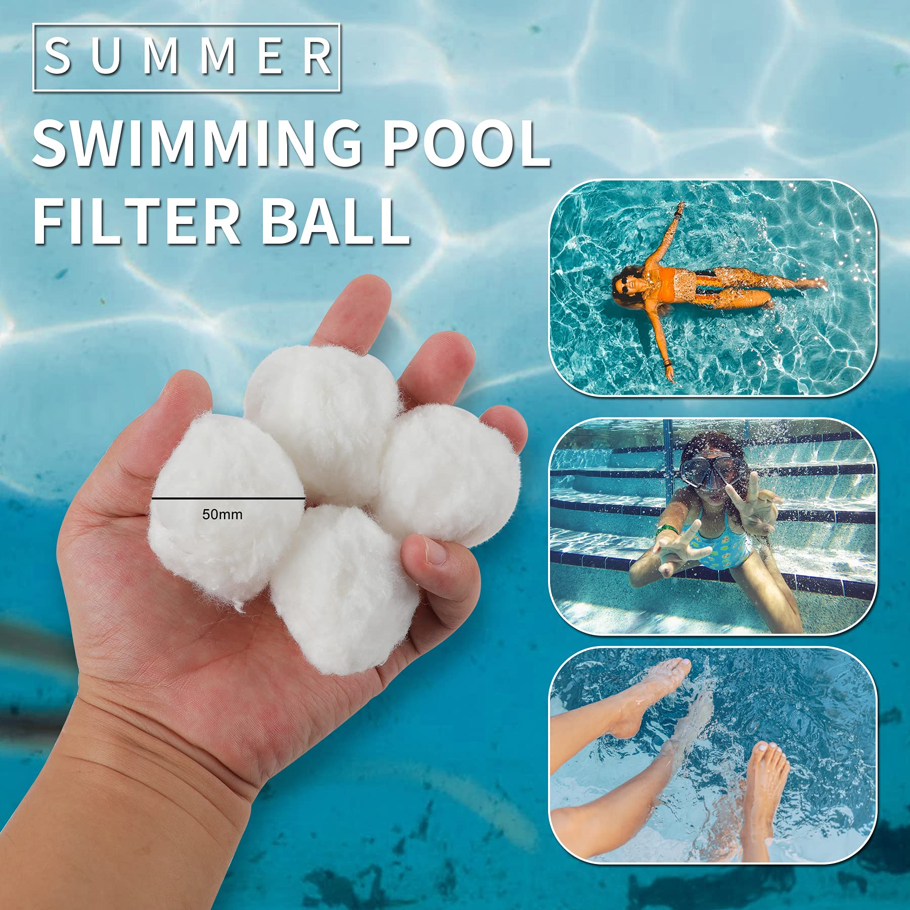 Forever Speed Bolas de filtro de 1400 g para sistemas de filtro de arena, adecuadas para filtros de piscina, piscina y acuarios, accesorios de limpieza de piscinas, bolas de filtro blancas