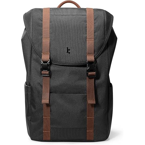 tomtoc Flap Laptop Backpack, Lightweight, Water-Resistant Casual Daypack, Durable Work-pack, Vintage Classic Rucksack for 13-15.6 Inch Laptop, perfect for Campus, Street, 22L Black